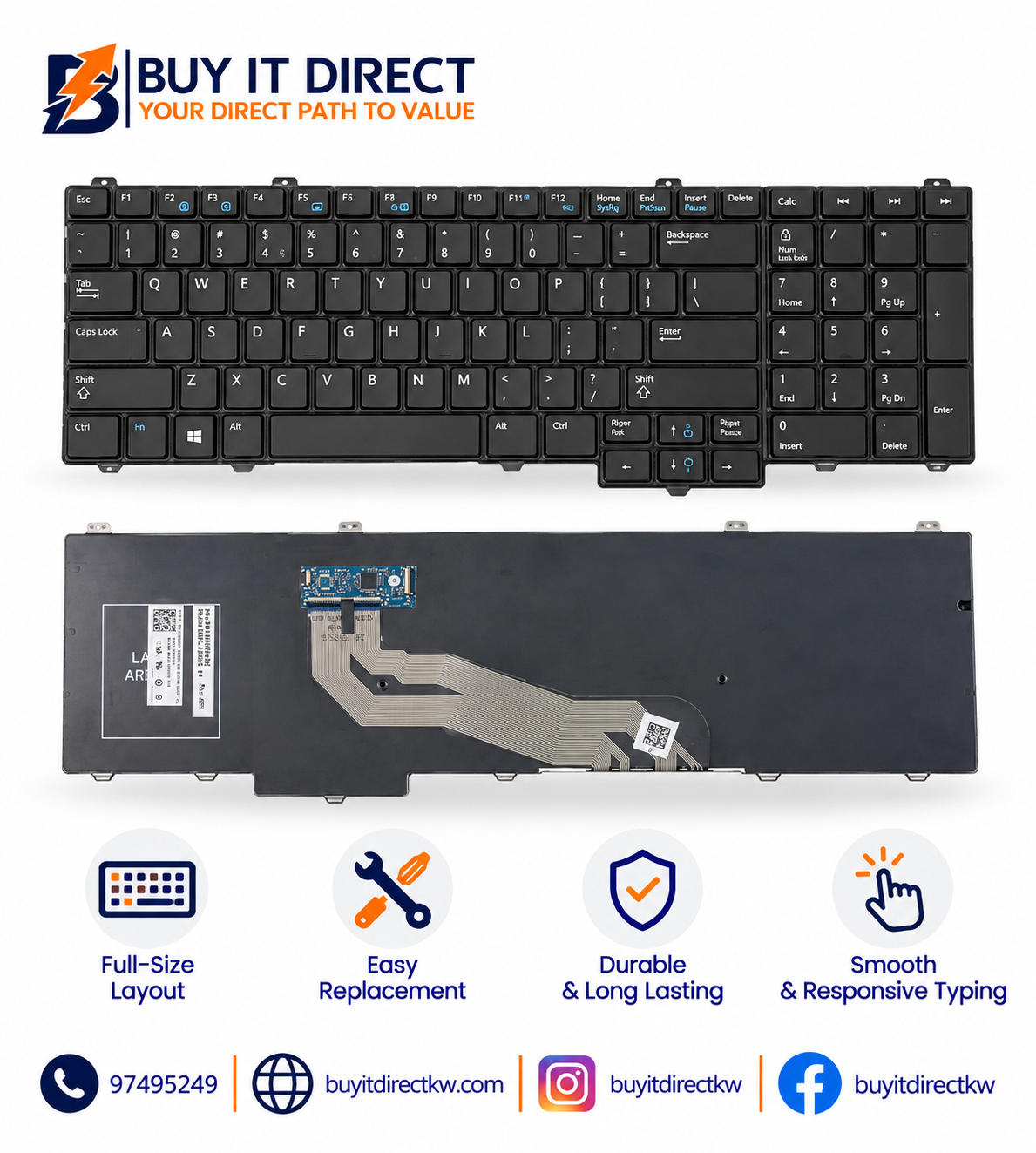 Dell Latitude E5540 Laptop Keyboard Black Backlit US English Arabic Layout