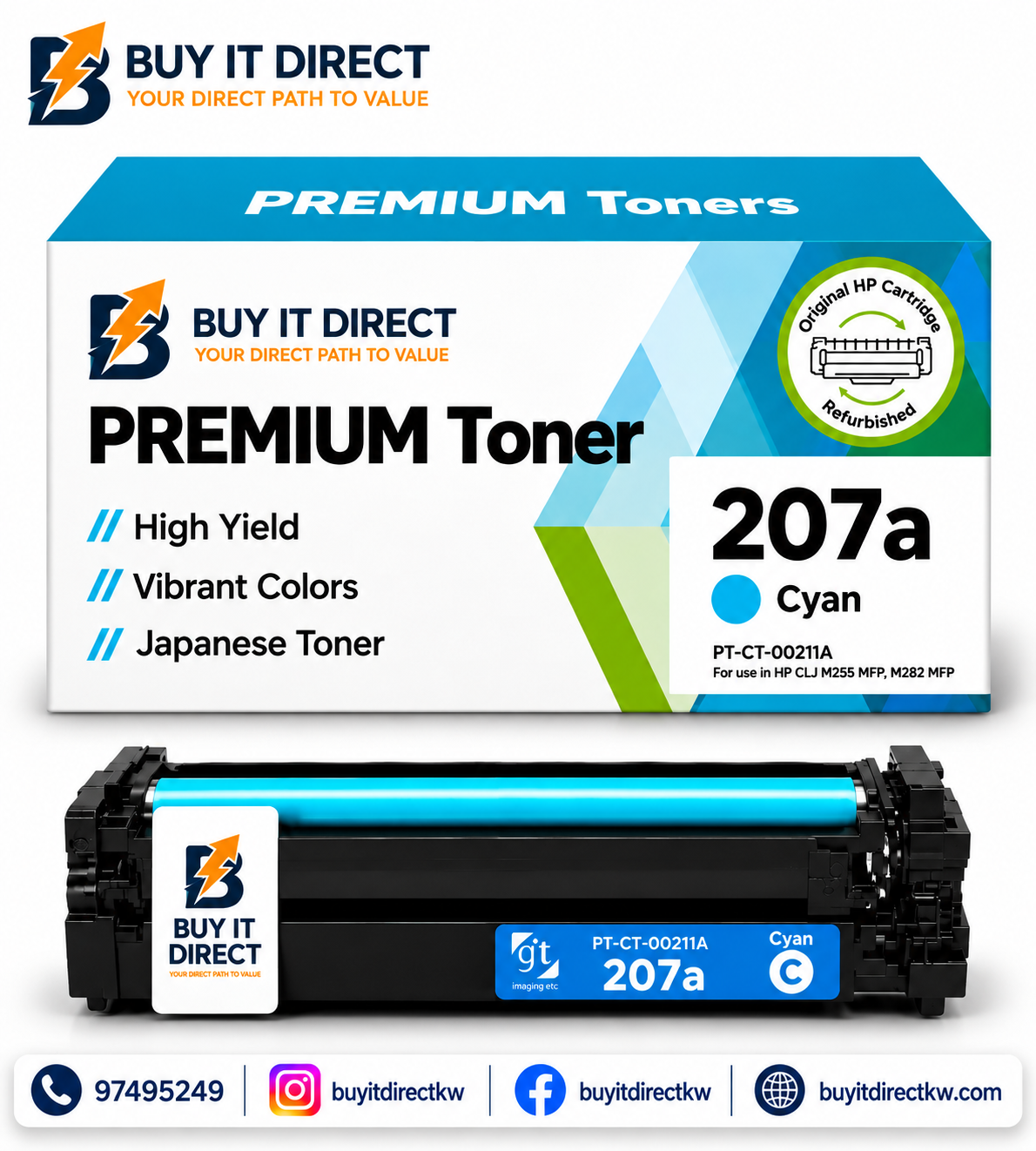 Premium 207A Cyan Compatible Toner Cartridge for HP Color LaserJet Printers