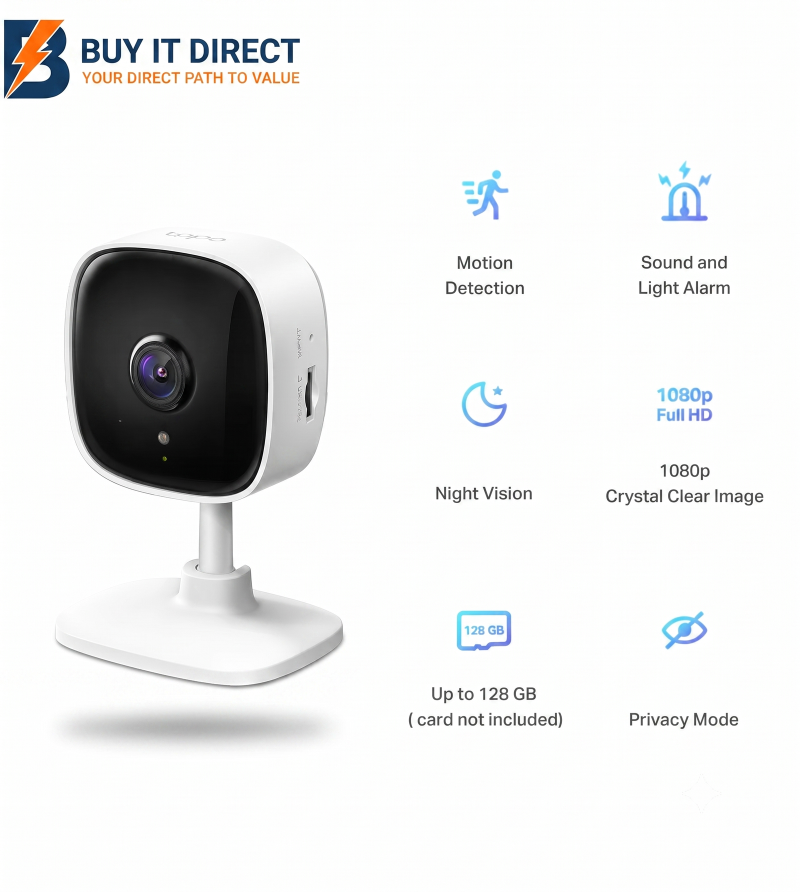 TP-Link (TAPO TC60) Home Security Wi-Fi Camera - H.264 / 1080p Full HD / 2.4 GHz - White