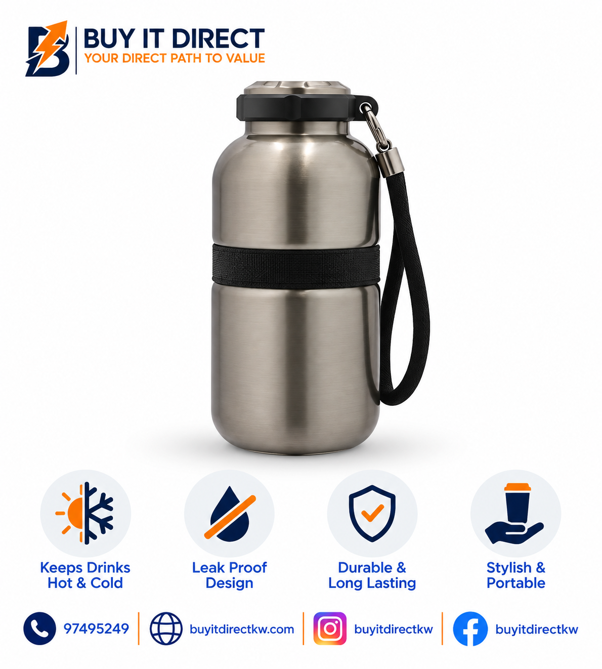 Prime Flask 420ml Double Wall Stainless Steel Vacuum Insulated Flask