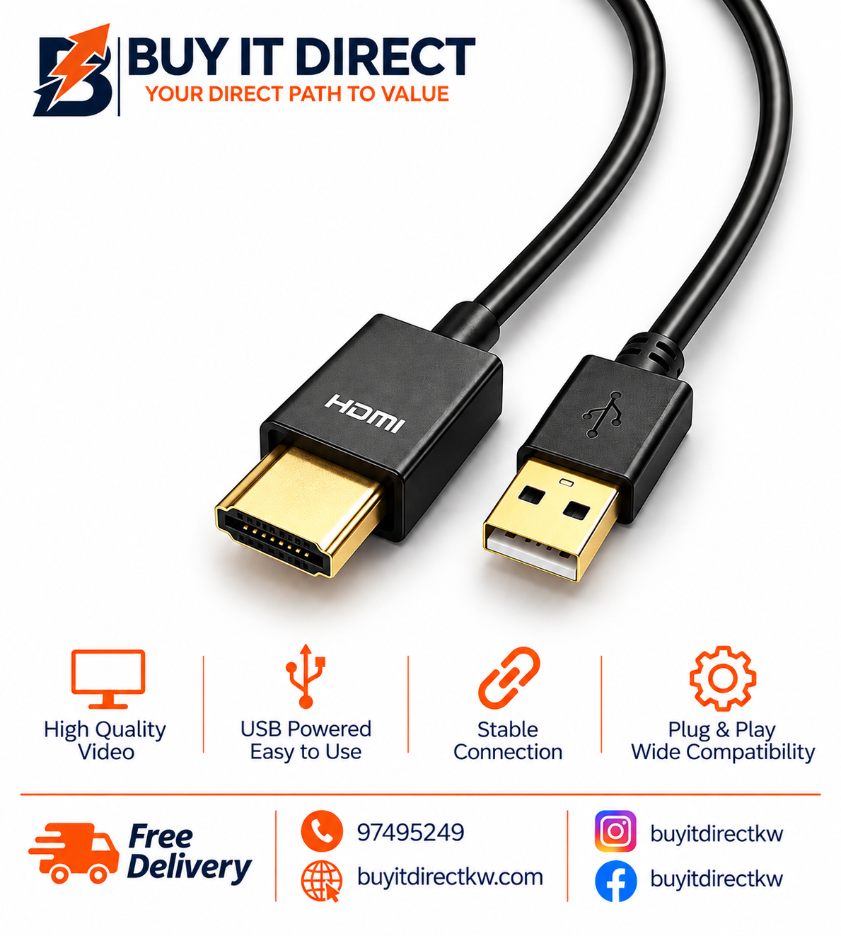 كابل DTECH من USB 3.0 إلى HDMI بطول 1.8 متر