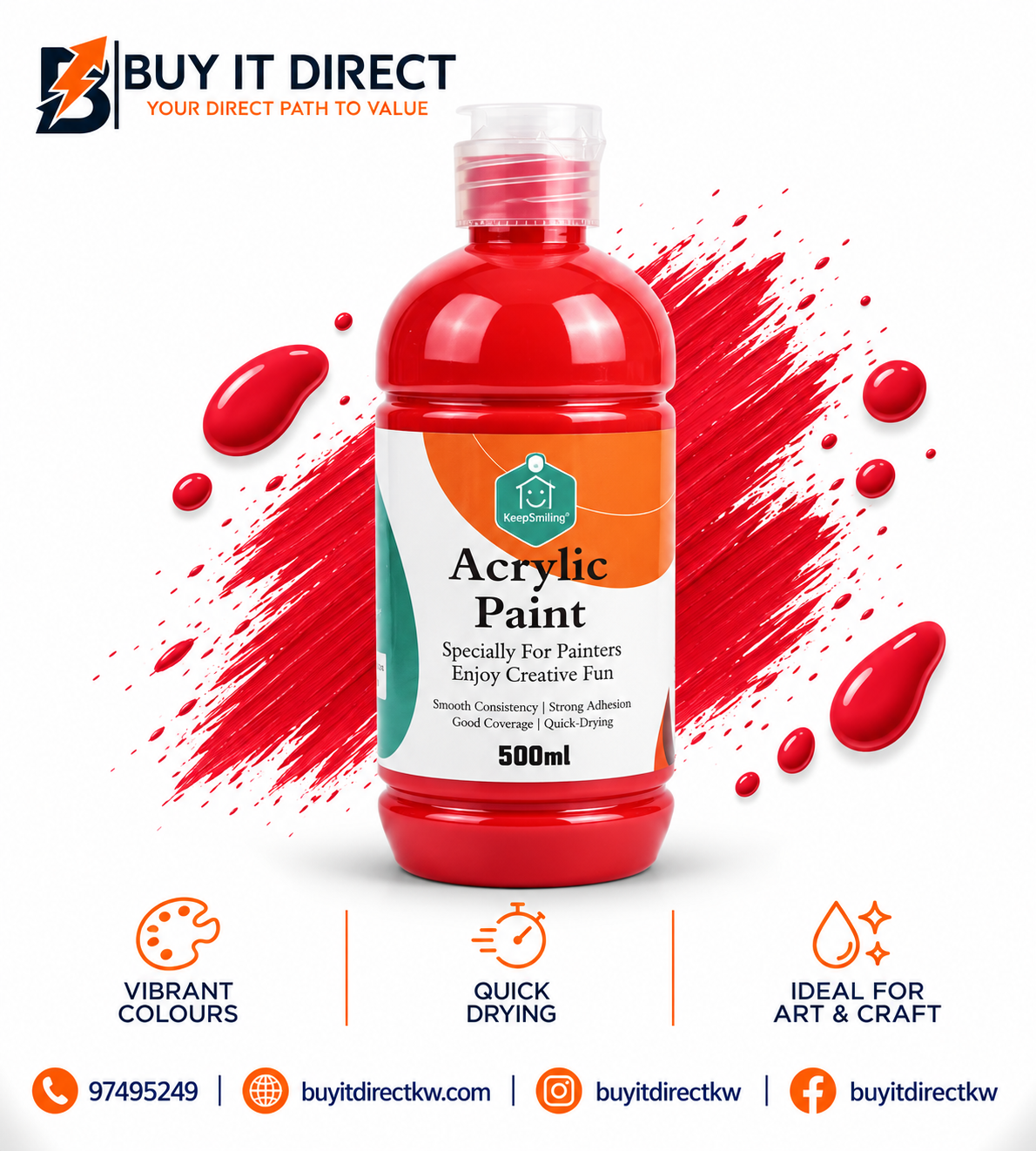 Keep Smiling Acrylic Paint 500 ml Scarlet