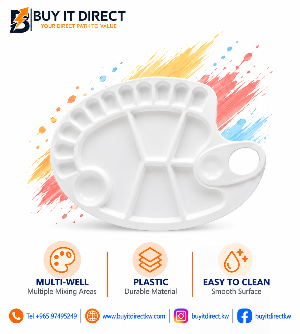 Plastic Painting Palette Oval Multi-Well White