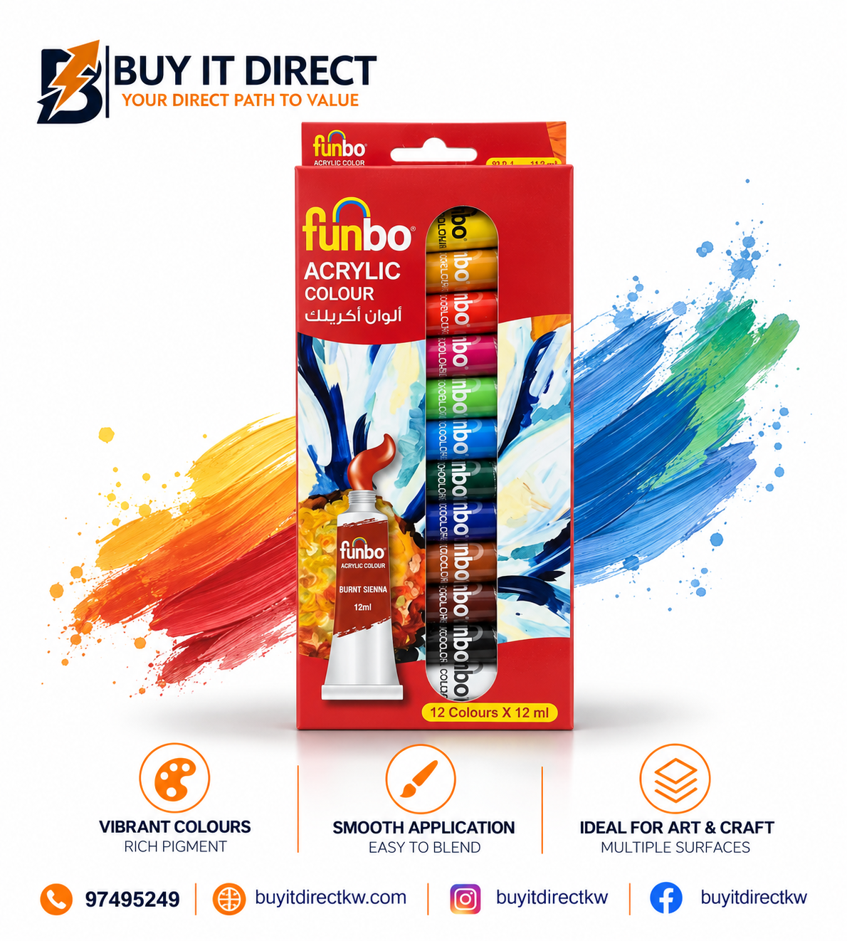 Acrylic Colour 12 Colours 12 ml
