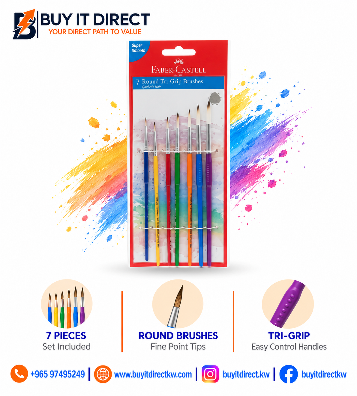 Faber-Castell Round Tri-Grip Brushes - 7 Pieces