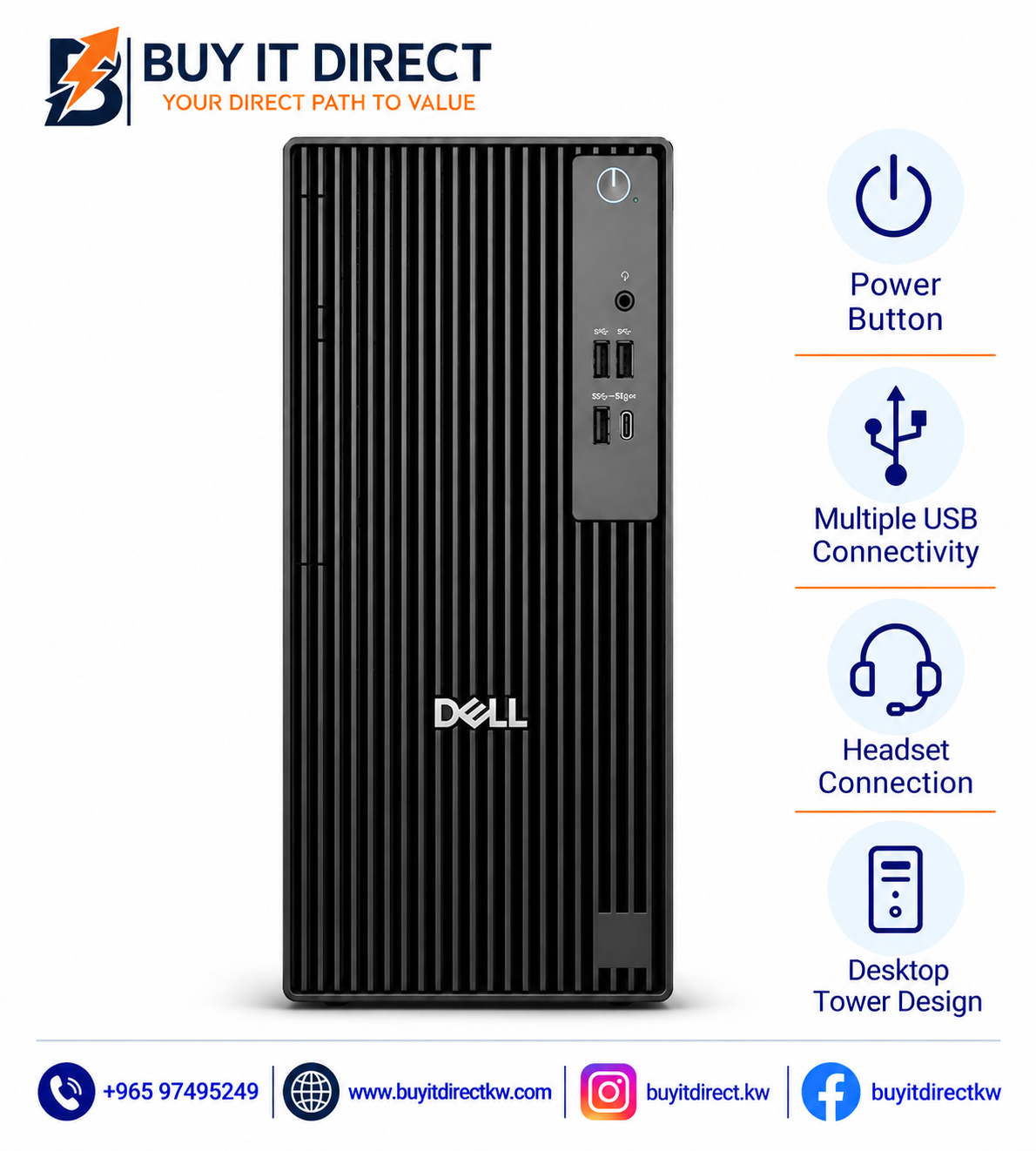 كمبيوتر Dell Pro Tower QCT1250 بمعالج Ultra 5 235 وذاكرة 16GB وSSD سعة 512GB