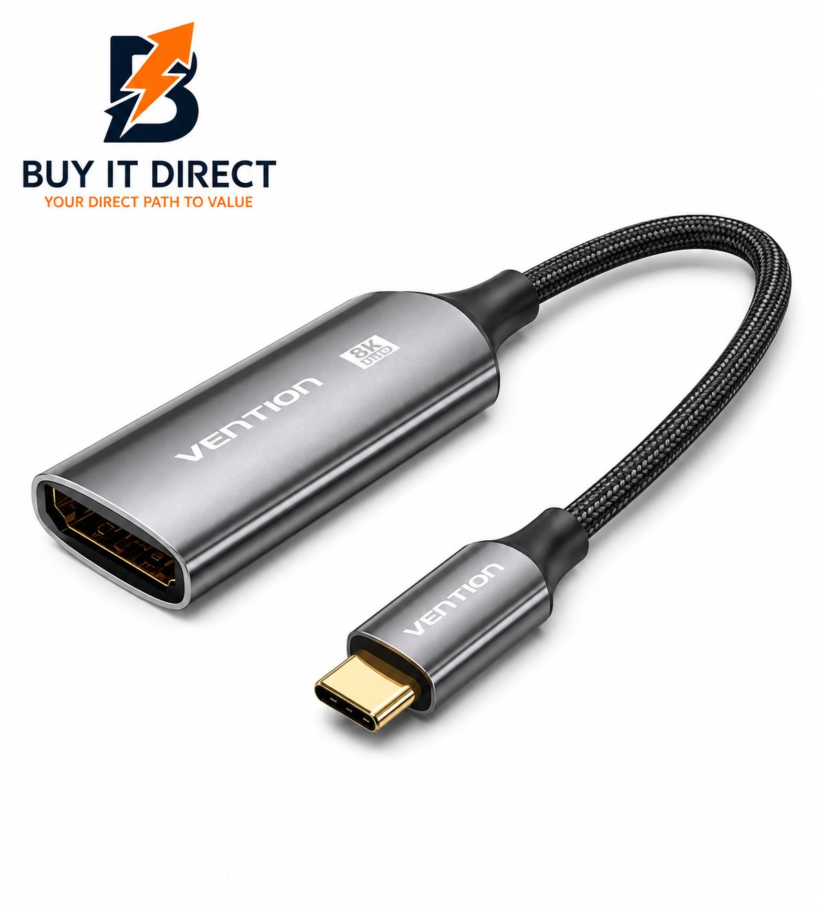 Cotton Braided USB C to DisplayPort 8K Converter 0.25M Black Zinc Alloy