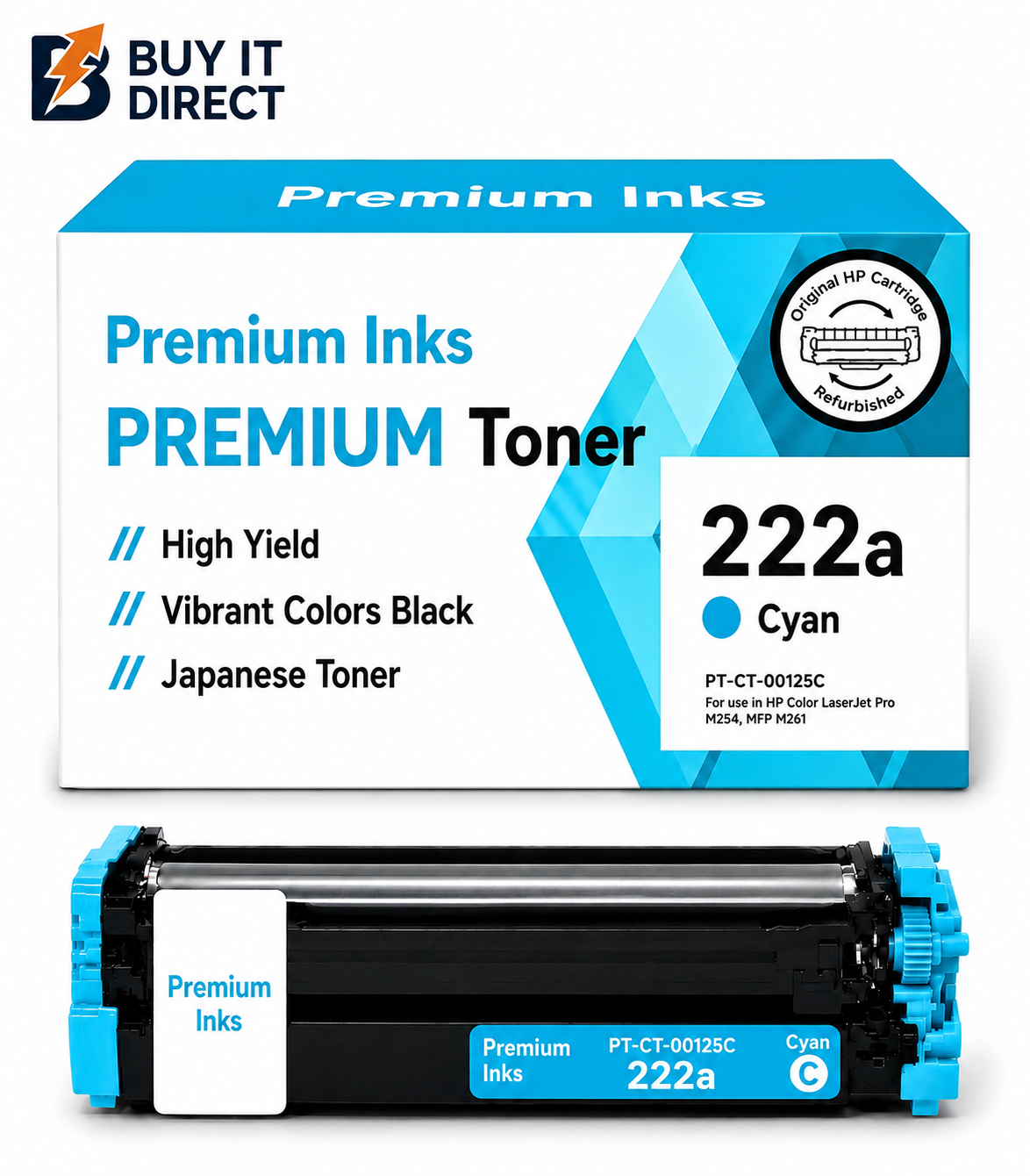 خرطوشة تونر Premium 222A سماوي متوافقة W2221A لطابعات HP Color LaserJet Pro 3203 و3303