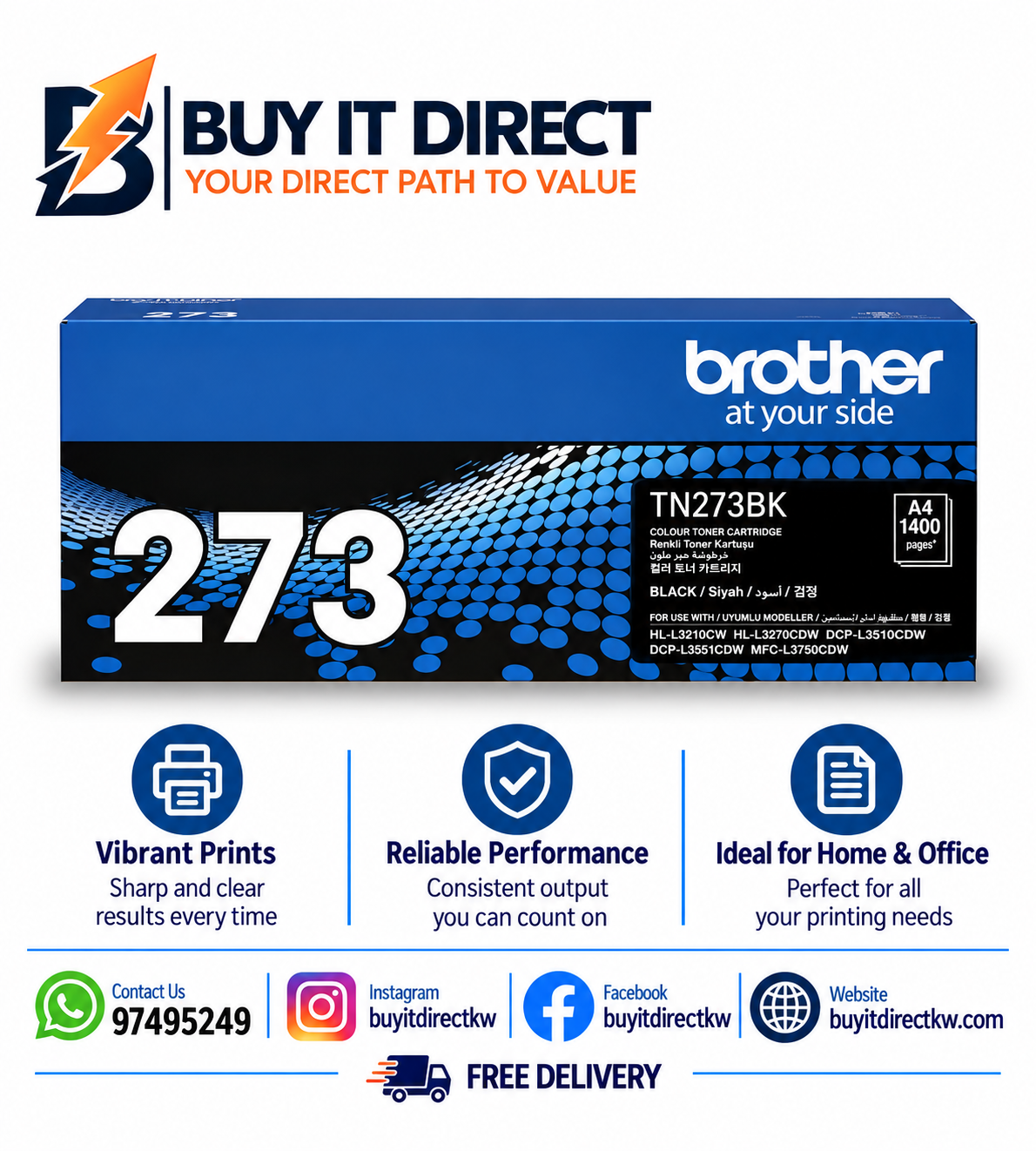 خرطوشة تونر Brother أصلية TN273BK أسود قياسية 1400 صفحة