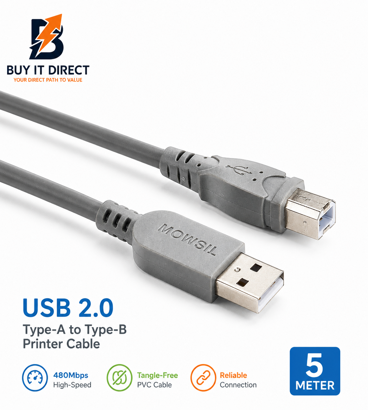 USB 2.0 Type A to Type B Printer Cable 5 Meter