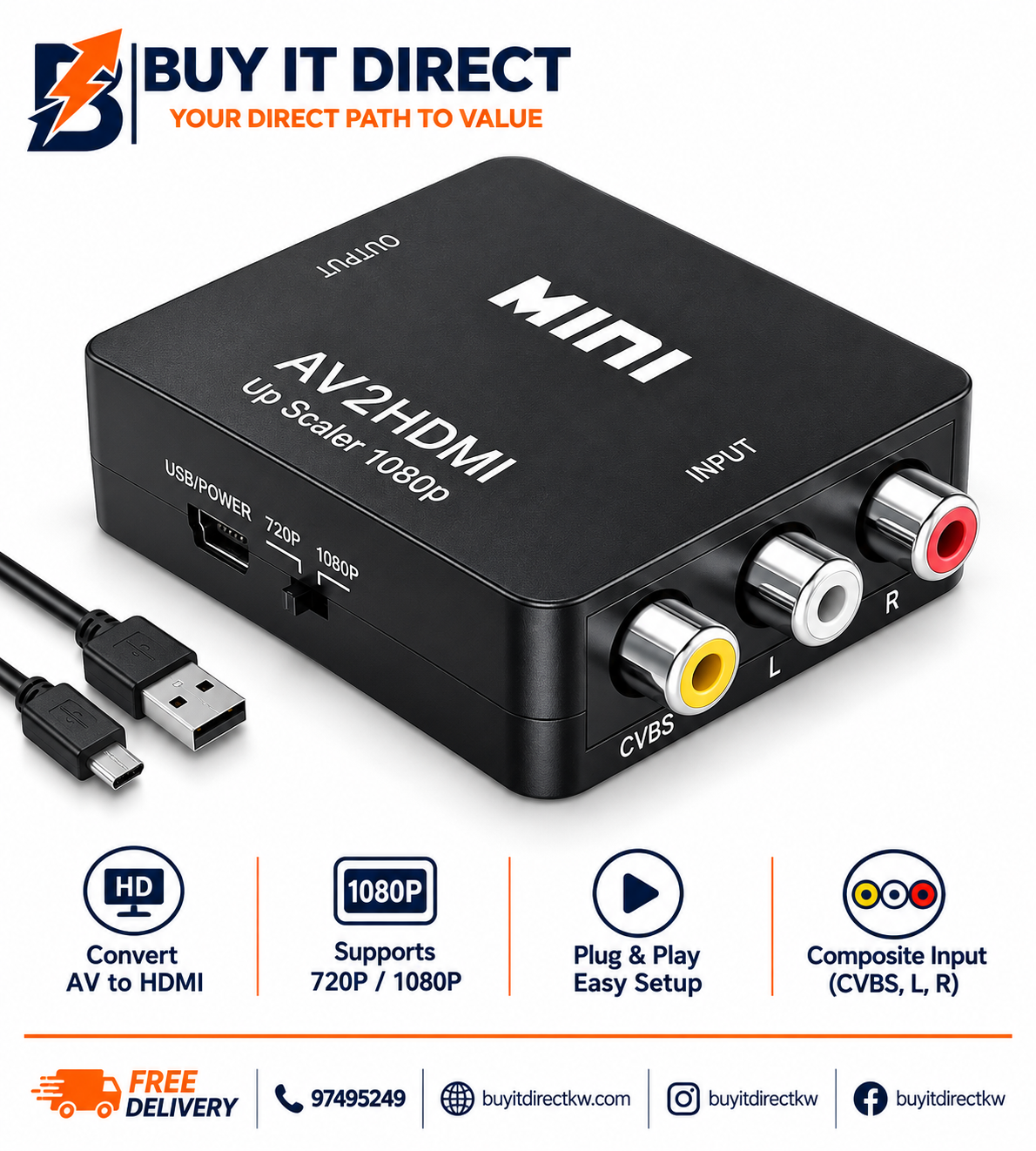 AV Input to HDMI Output Converter Powered