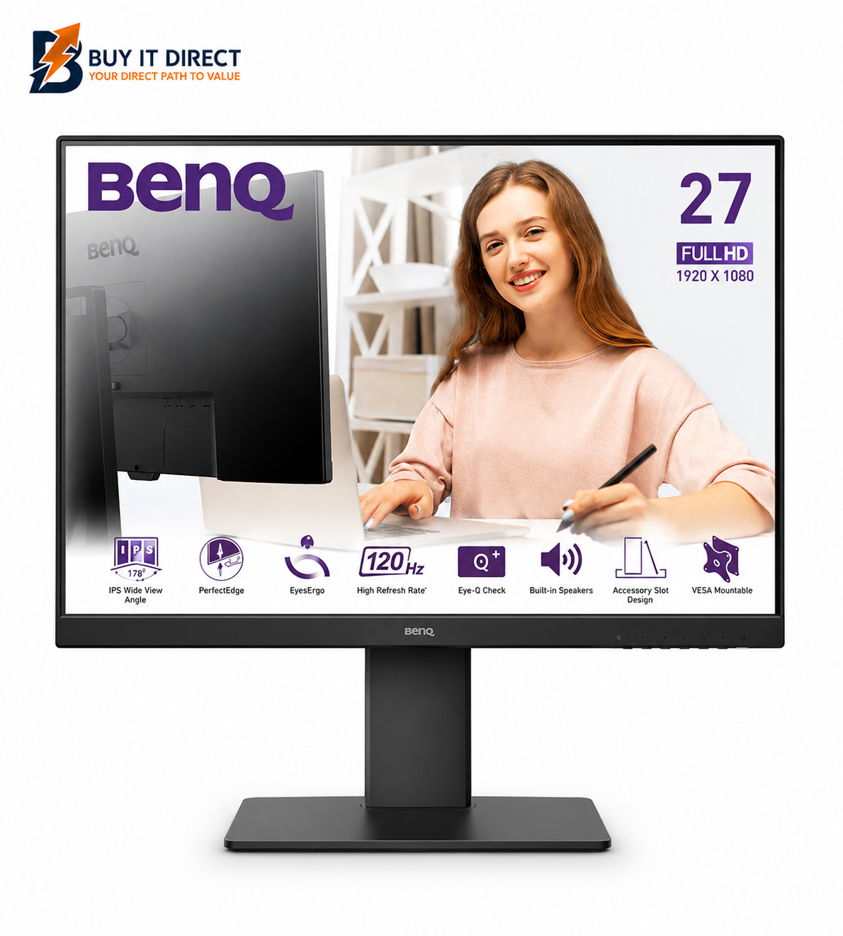 شاشة Benq GW2785TC مقاس 27 بوصة بدقة FHD IPS 1080P مع خاصية حماية العين - أسود