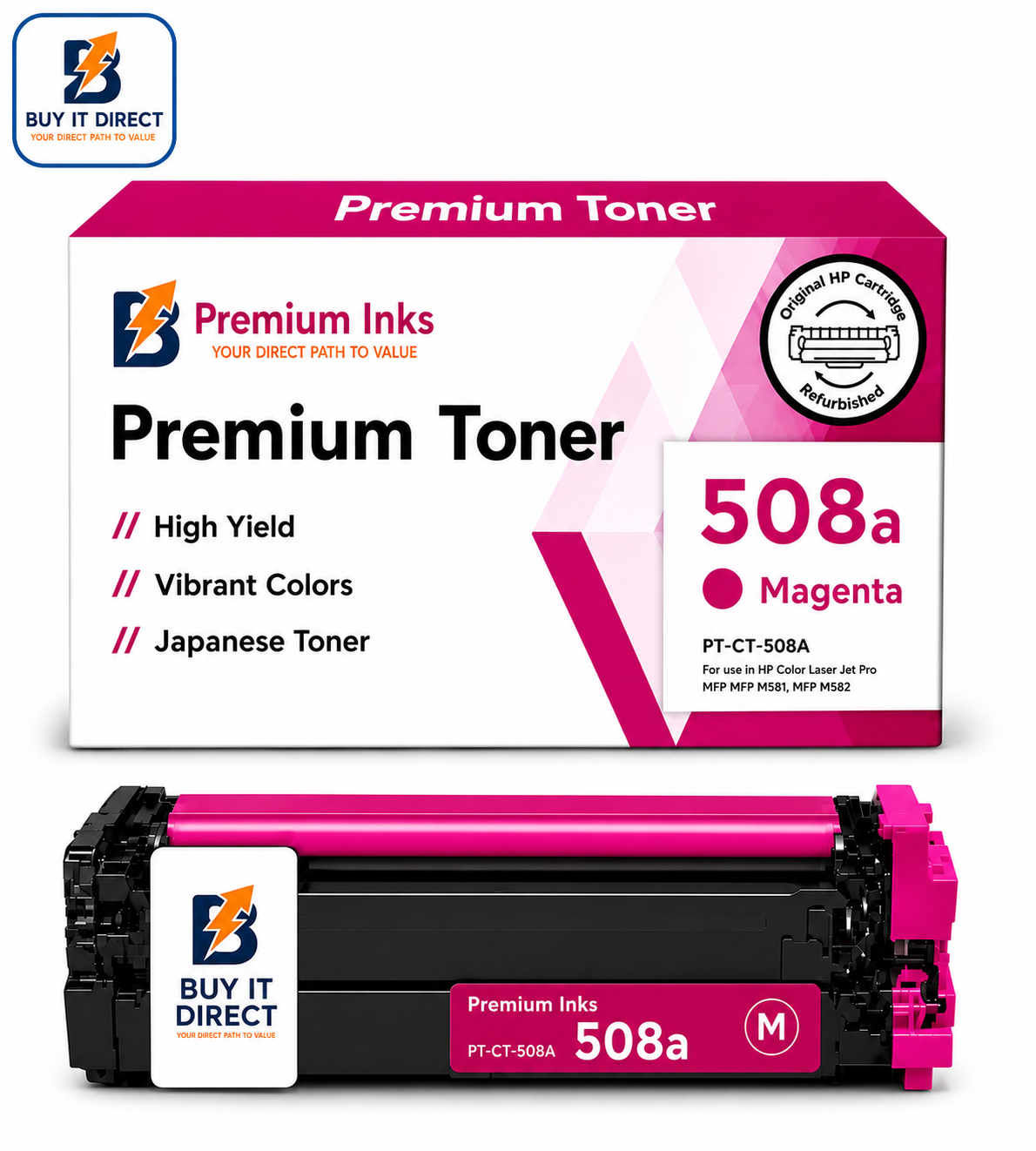 خرطوشة تونر Premium 508A أرجواني متوافقة CF363A لطابعات HP Color LaserJet Enterprise M552 وM553 وM577