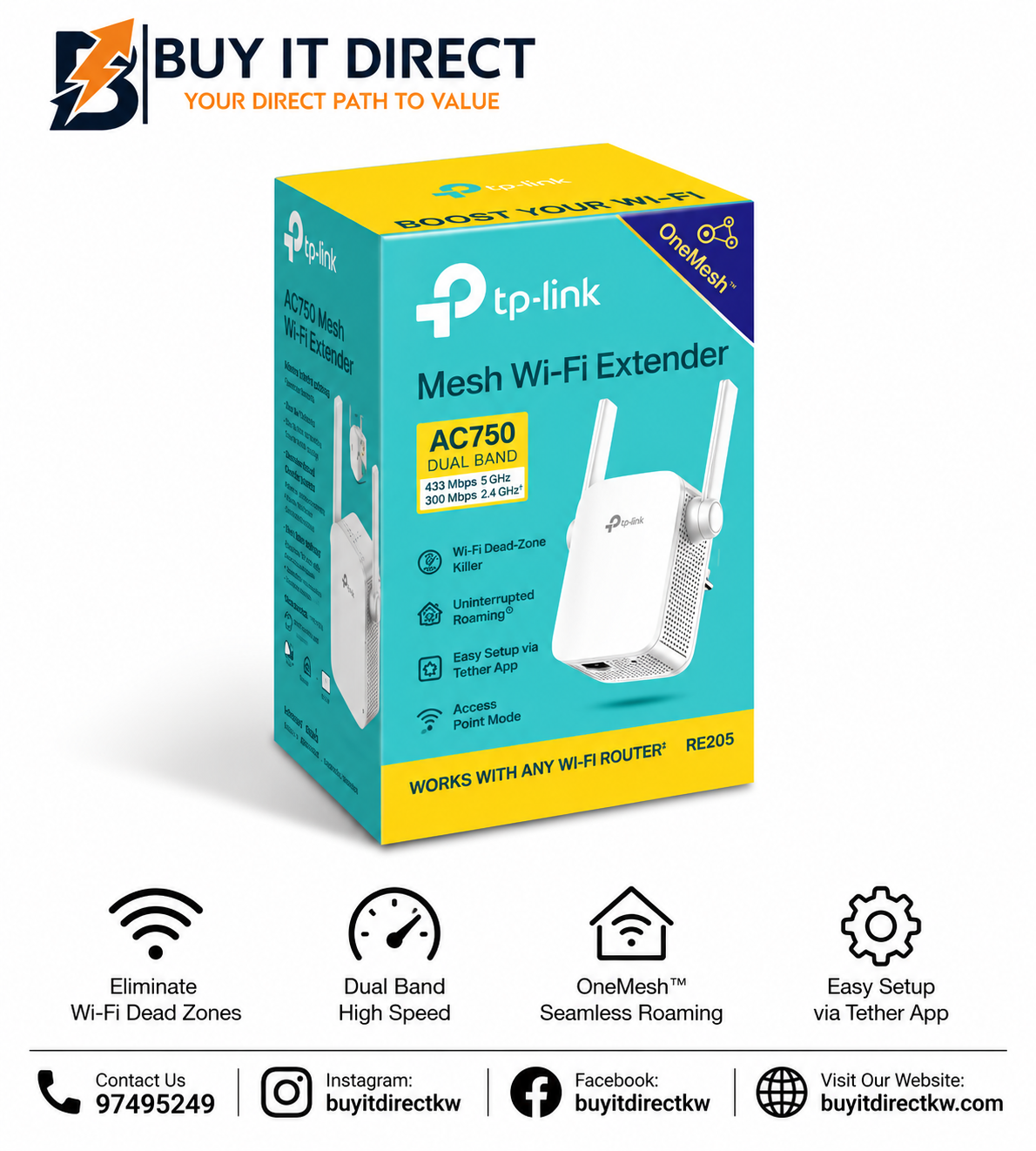 موسع نطاق TP-Link RE250 AC750 Wi-Fi ثنائي النطاق RE250