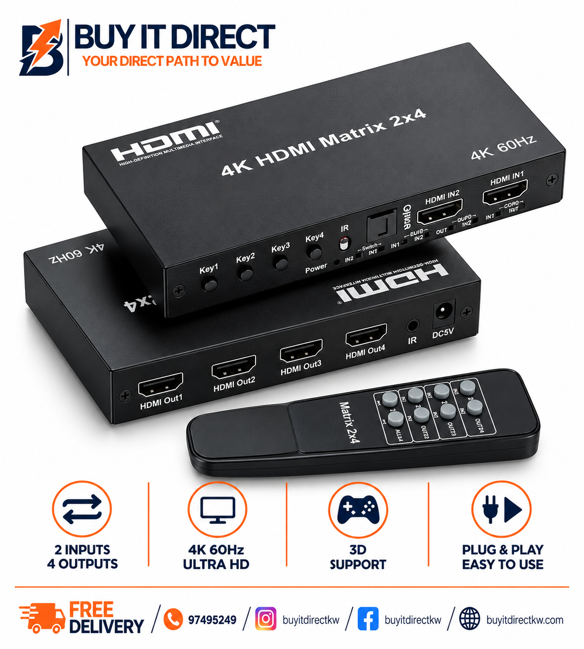HDMI 4 Input 2 Output Matrix Switch