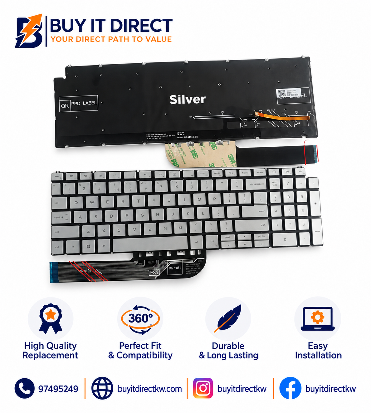 Dell Inspiron 15 5000 P102F Replacement Laptop Keyboard Silver US English Arabic Layout Compatible with 5501 5508 5593 7706 2 in 1
