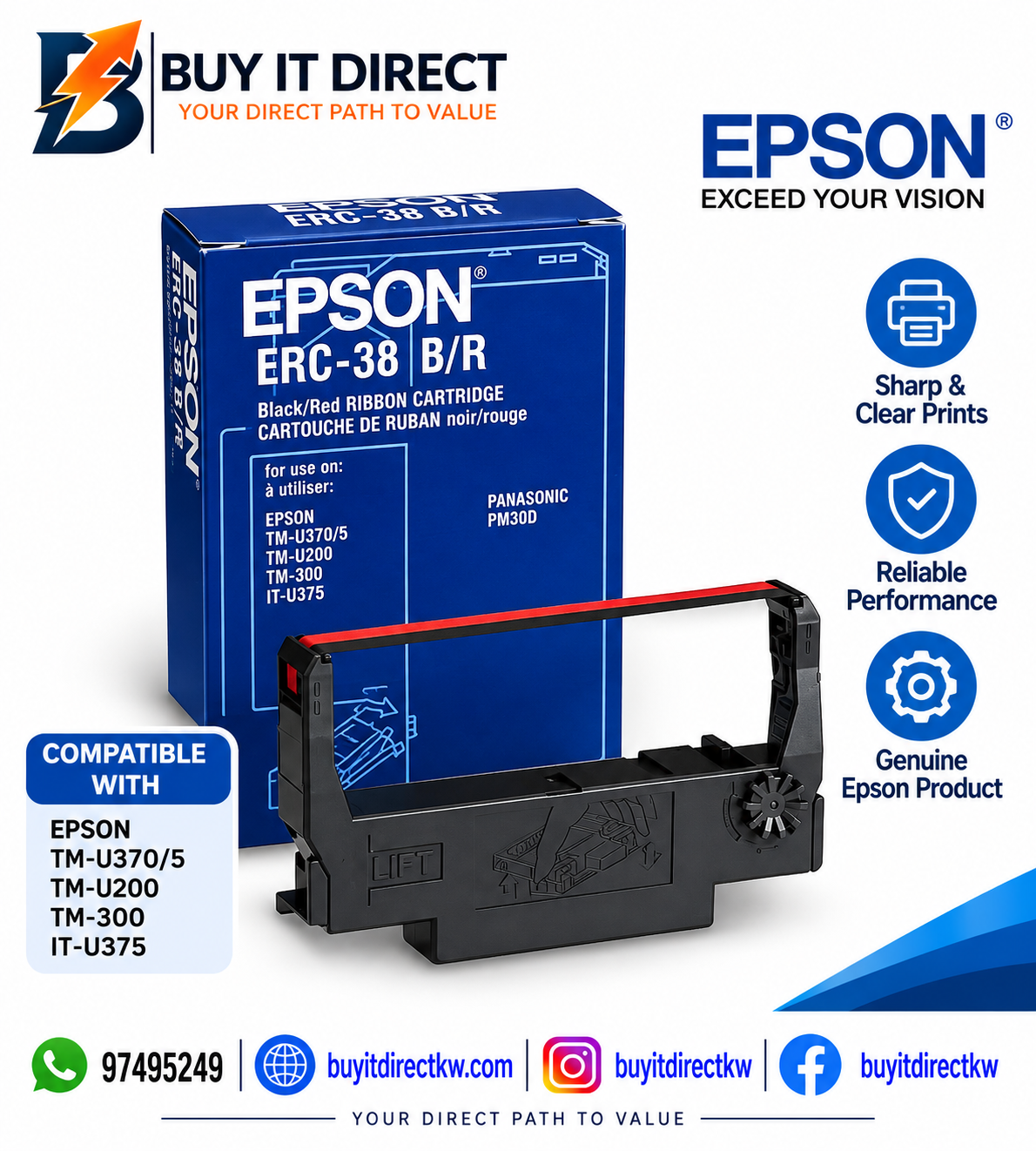 خرطوشة شريط Epson ERC-38BR الأصلية باللونين الأسود والأحمر – C43S015376
