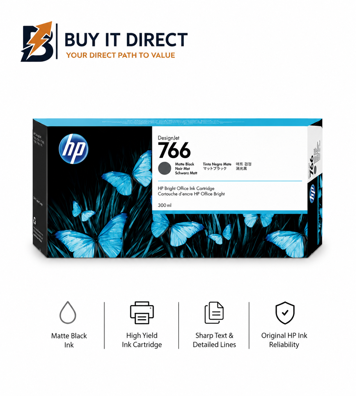 خرطوشة حبر HP 766 أسود مطفي 300ml لطابعات DesignJet