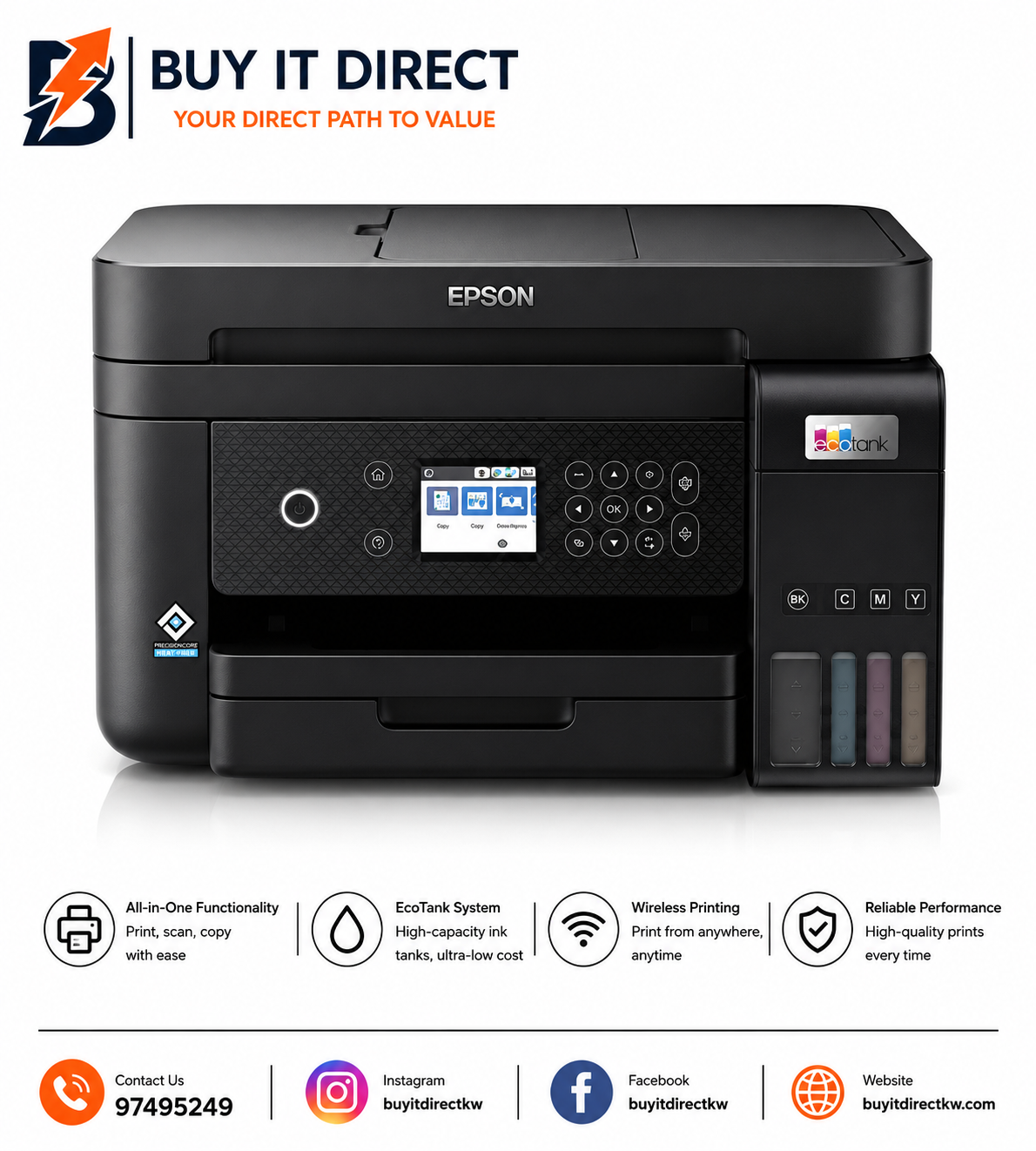 طابعة Epson EcoTank L6270 متعددة الوظائف A4 بخزان حبر وWi-Fi
