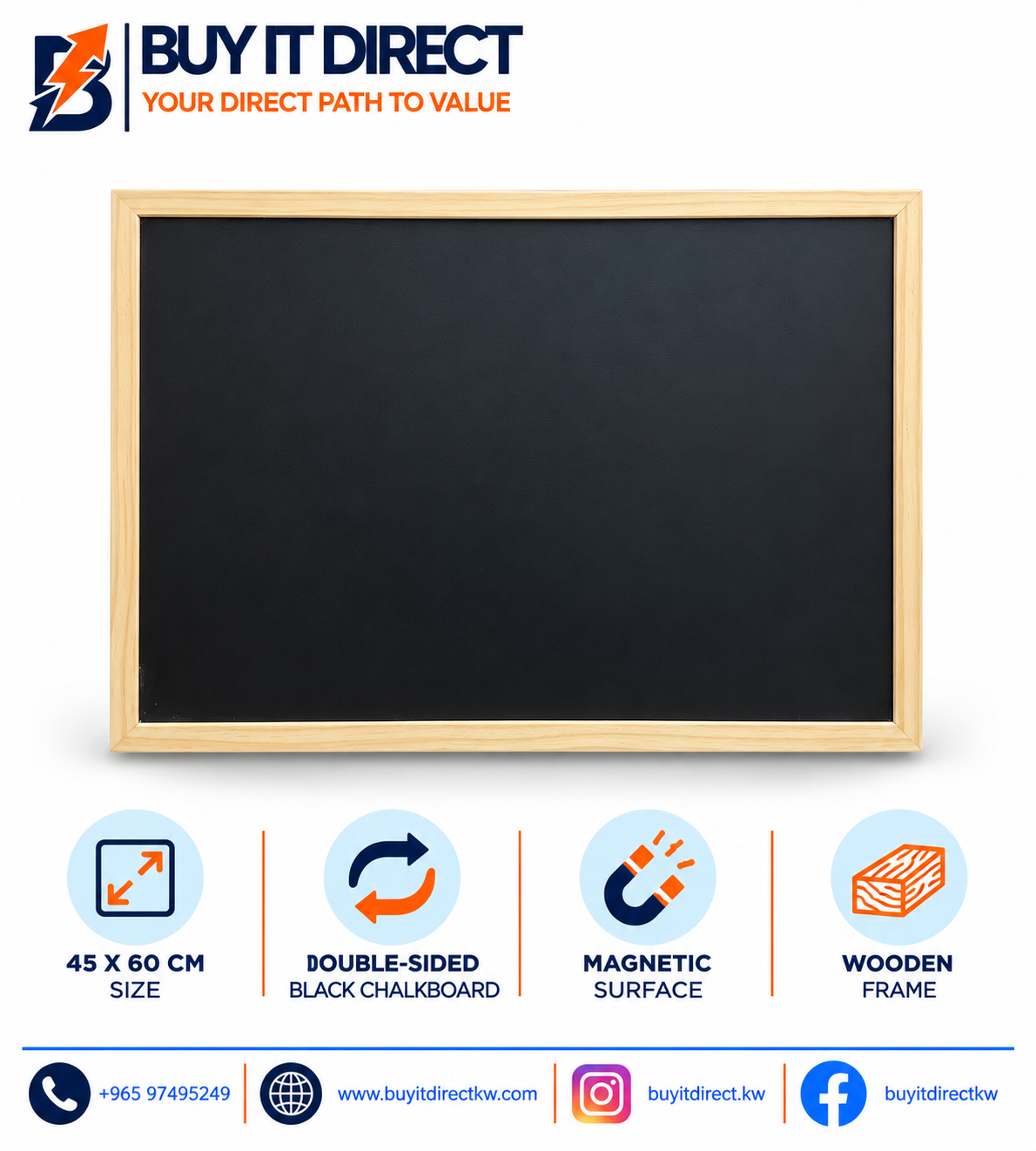 Double Side Magnetic Black Chalk Board 45x60cm