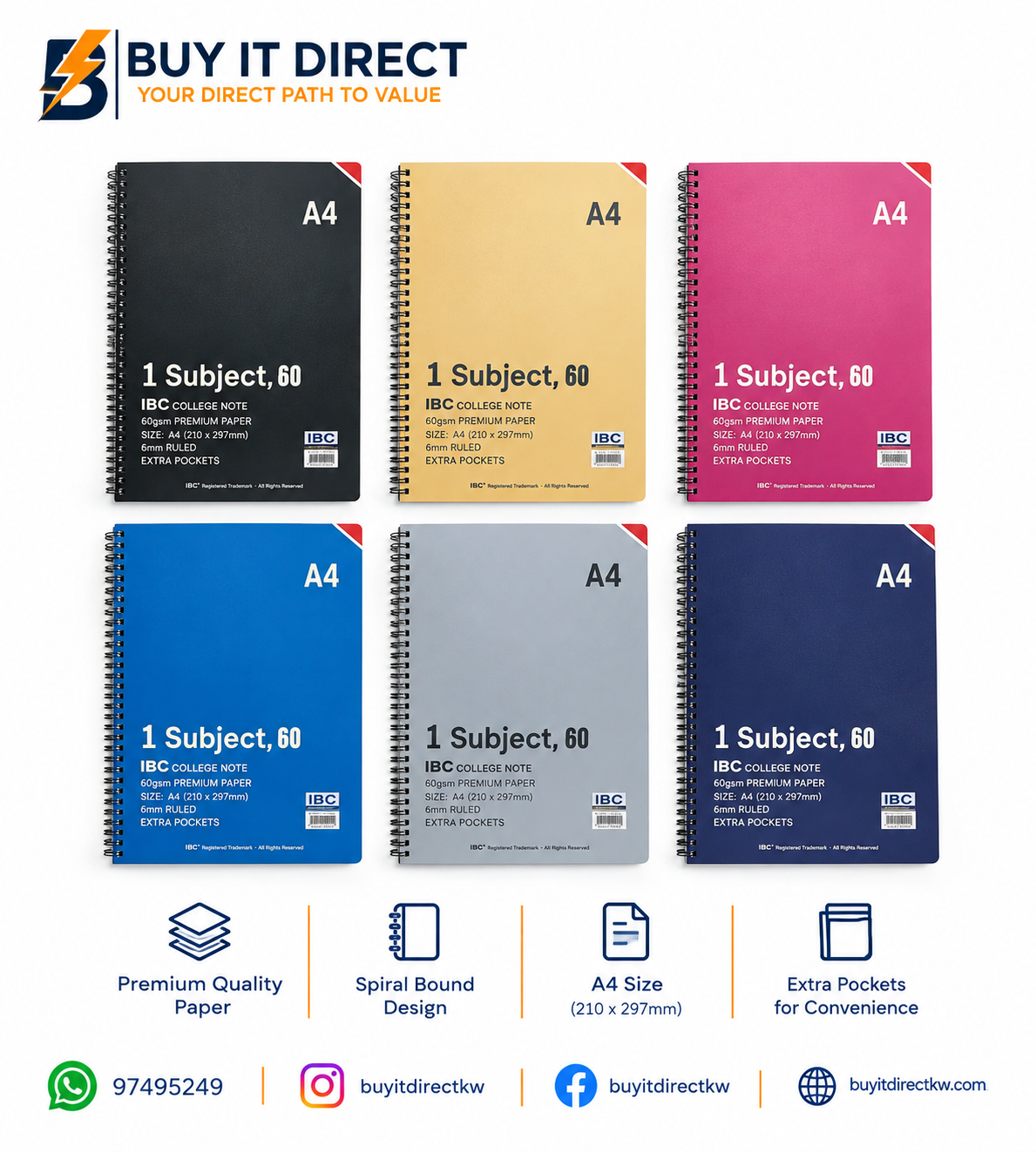 A4 1 Subject Notebook 60 Sheets 4 Pockets