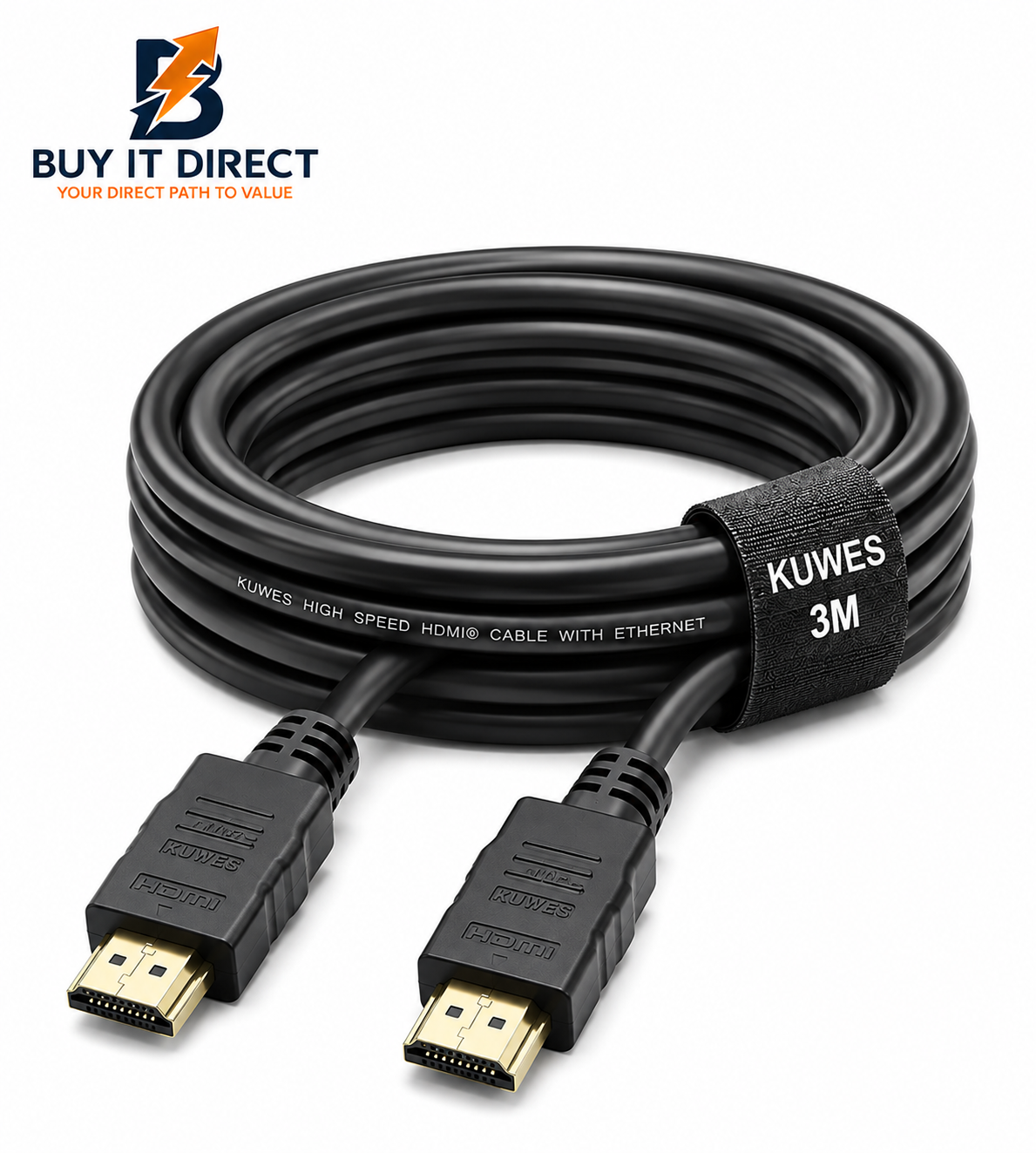 كيبل KUWES HDMI ذكر إلى ذكر إصدار 2.0 بدقة 4K بطول 3 متر