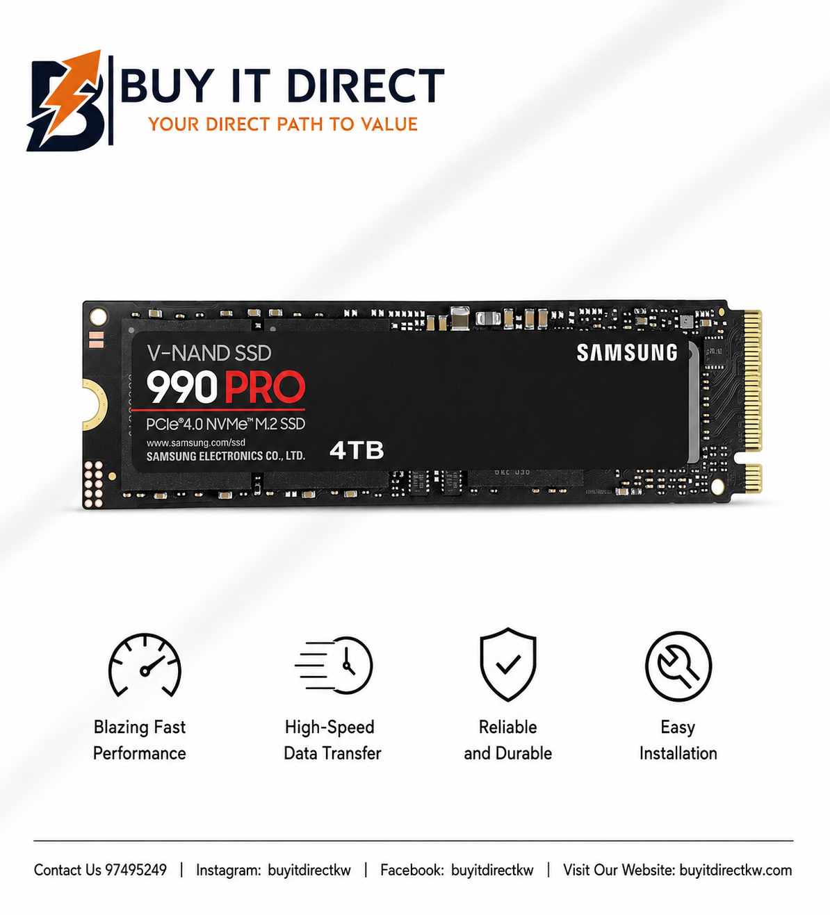 Samsung 990 PRO 4TB NVMe M2 SSD PCIe Gen4 7450MB/s