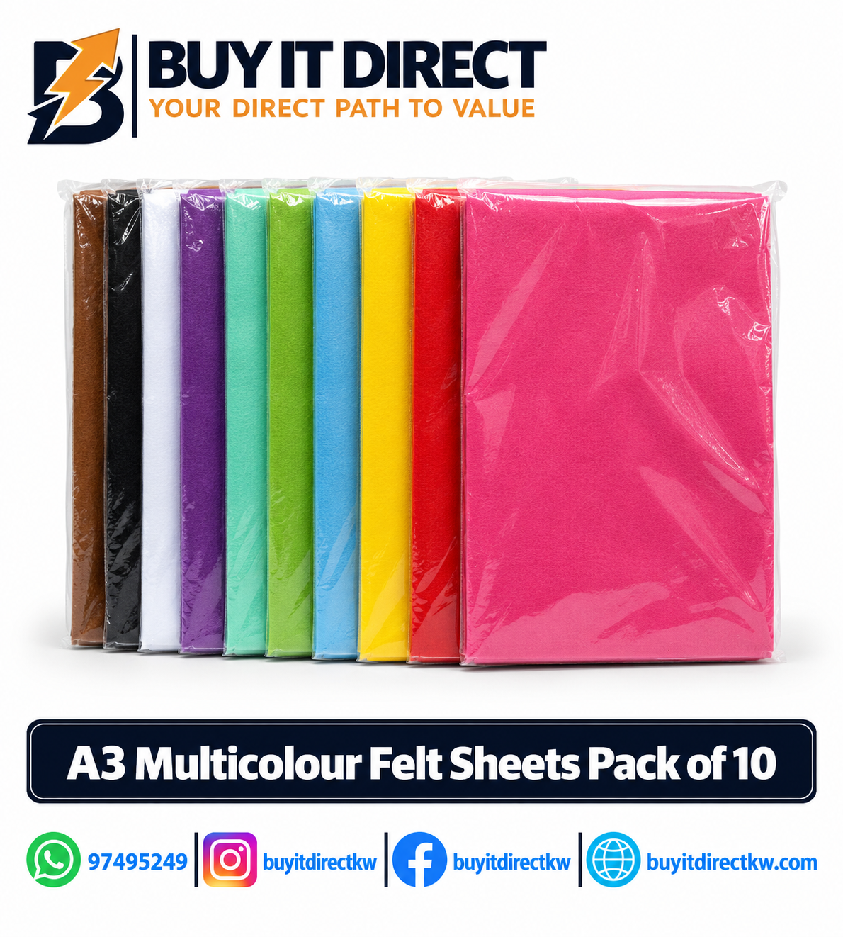 FELT SHEETS A3 MULTICOLOR 10 PIECES