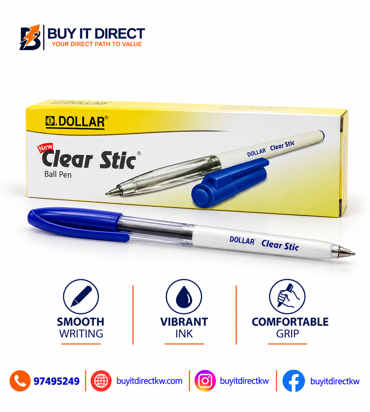 Clearstic Ballpoint Pens Blue Pack of 10