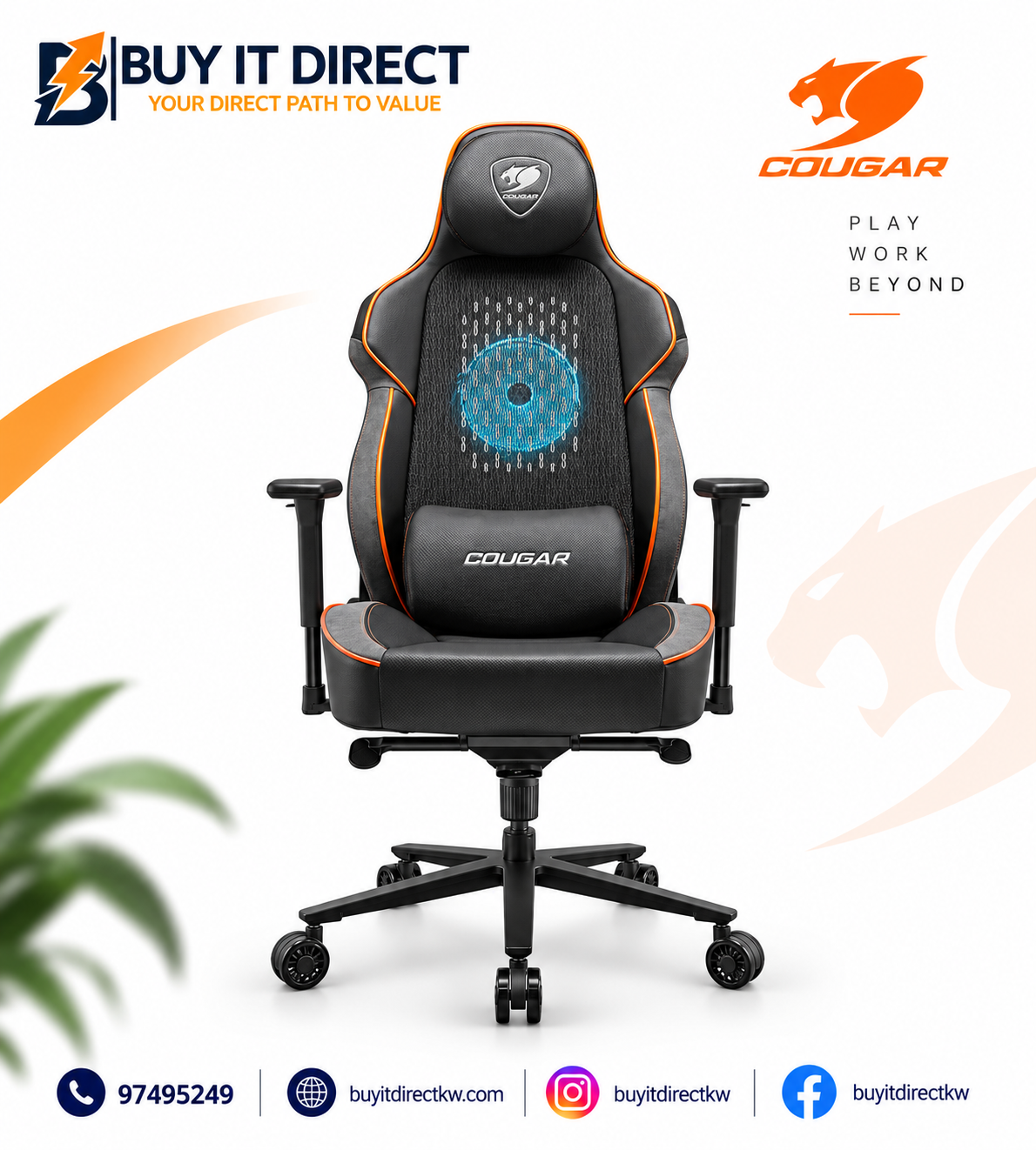 كرسي ألعاب COUGAR NxSys Aero برتقالي أسود