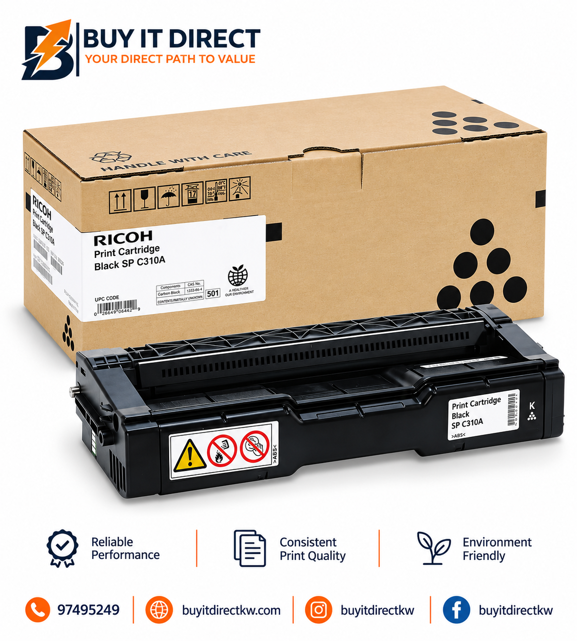 خرطوشة تونر أسود أصلية Ricoh 406344 نوع SP C310A