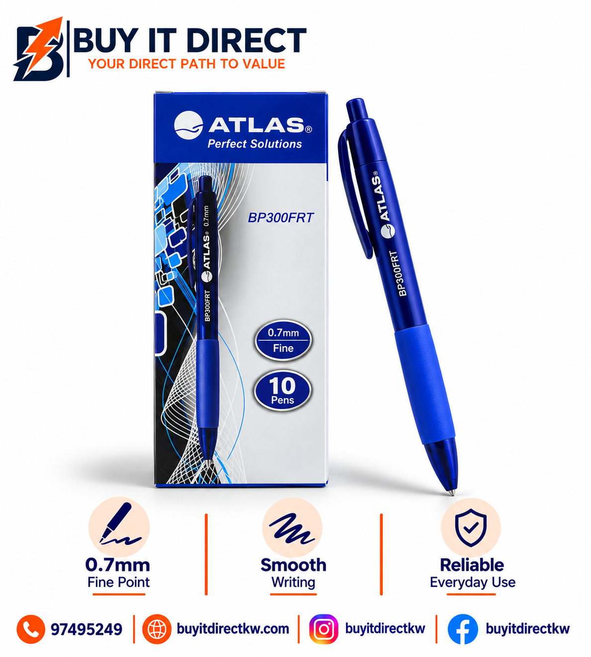 BP300FRT 0.7mm Fine 10 Pens Blue