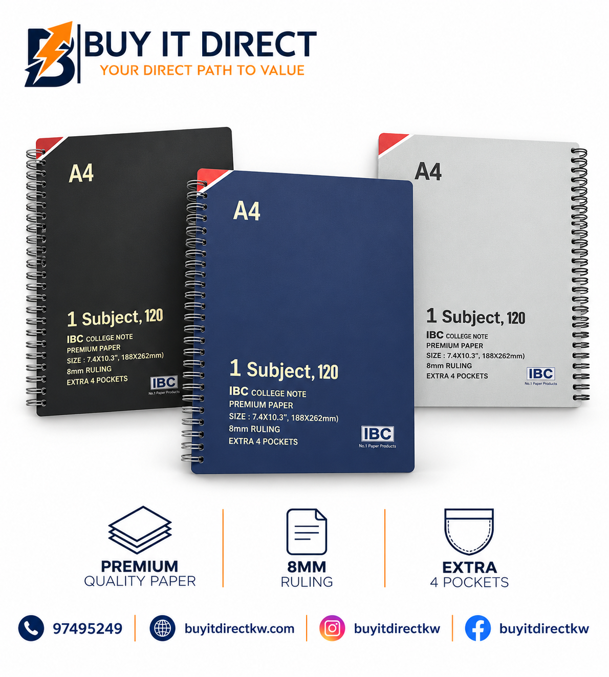 1 Subject A4 Notebook 120 Sheets Extra 4 Pockets
