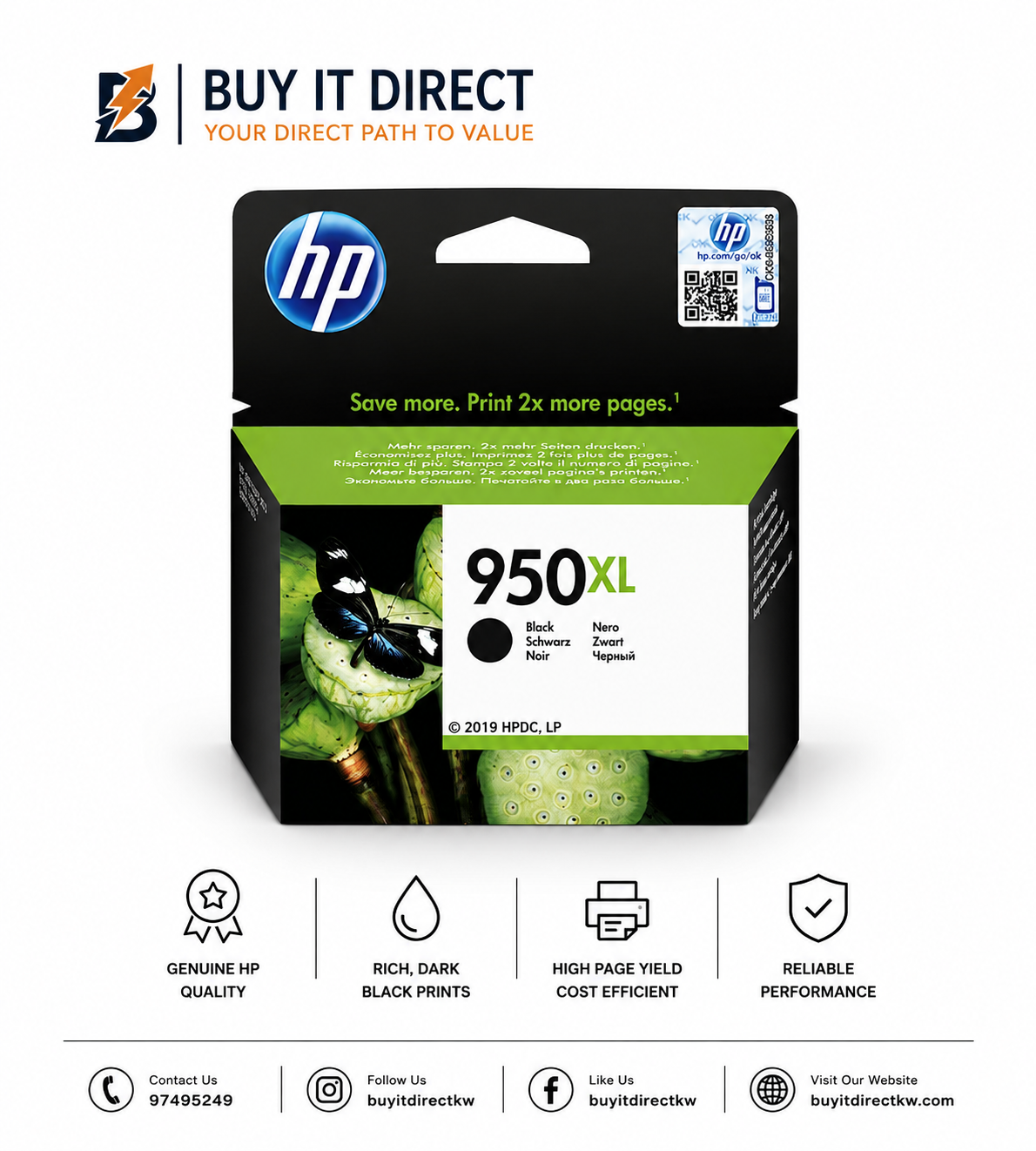 خرطوشة حبر HP 950XL أصلية سوداء عالية السعة