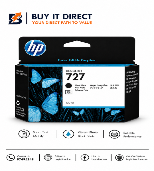 خرطوشة حبر HP 727 أسود فوتوغرافي 130ml لطابعات DesignJet