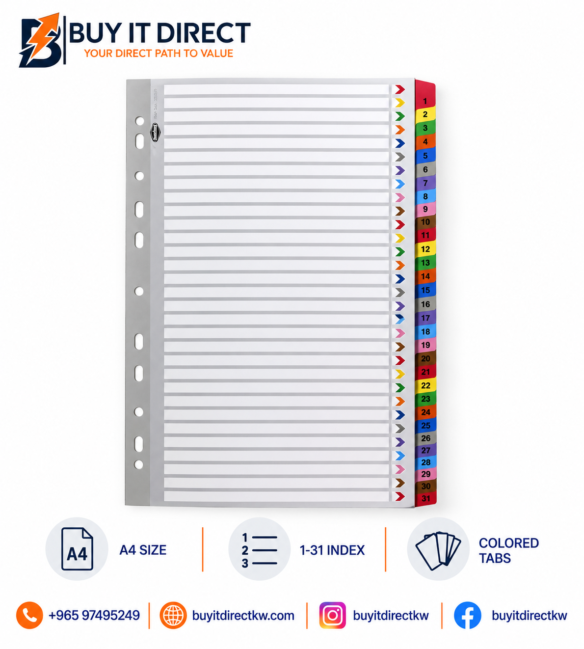 A4 PP Divider 1-31 Colored 10 Sets