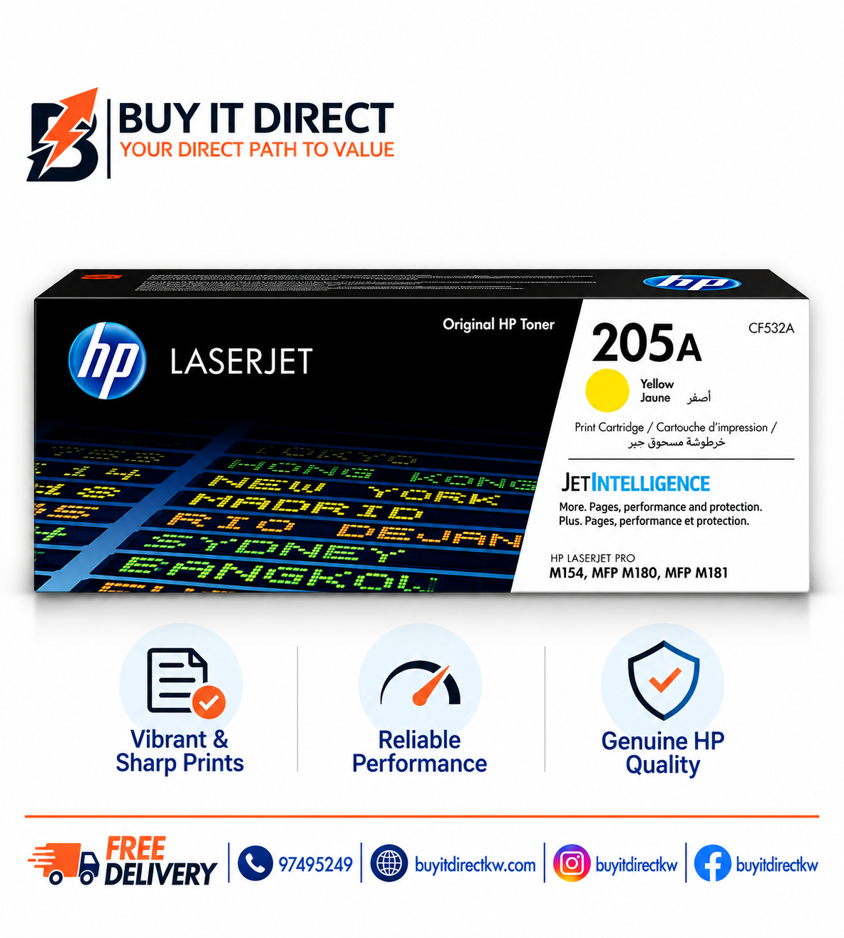 خرطوشة حبر HP 205A صفراء أصلية لطابعات LaserJet 900 صفحة CF532A