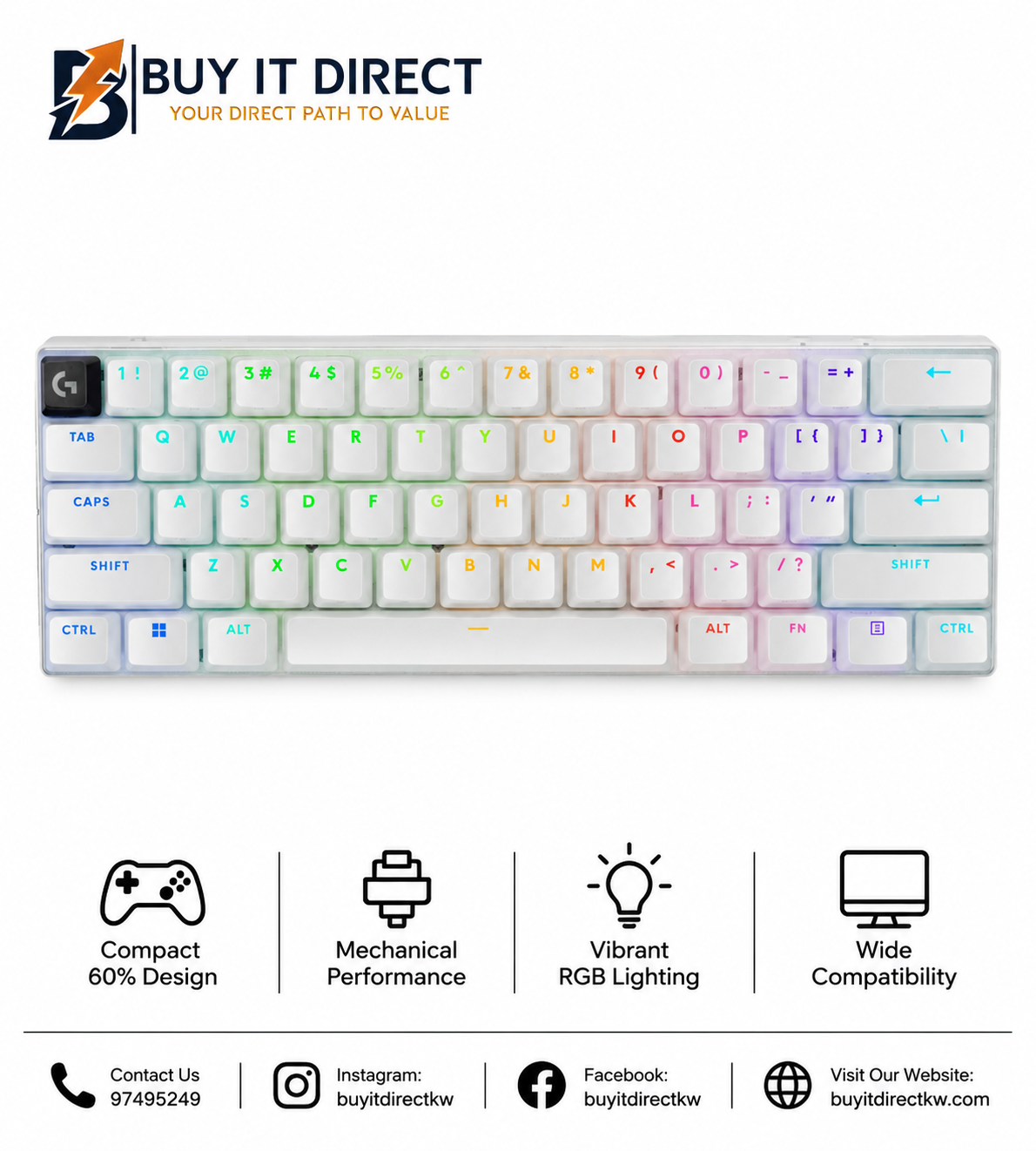 Logitech G PRO X 60 LIGHTSPEED Wireless Gaming Keyboard Tactile White