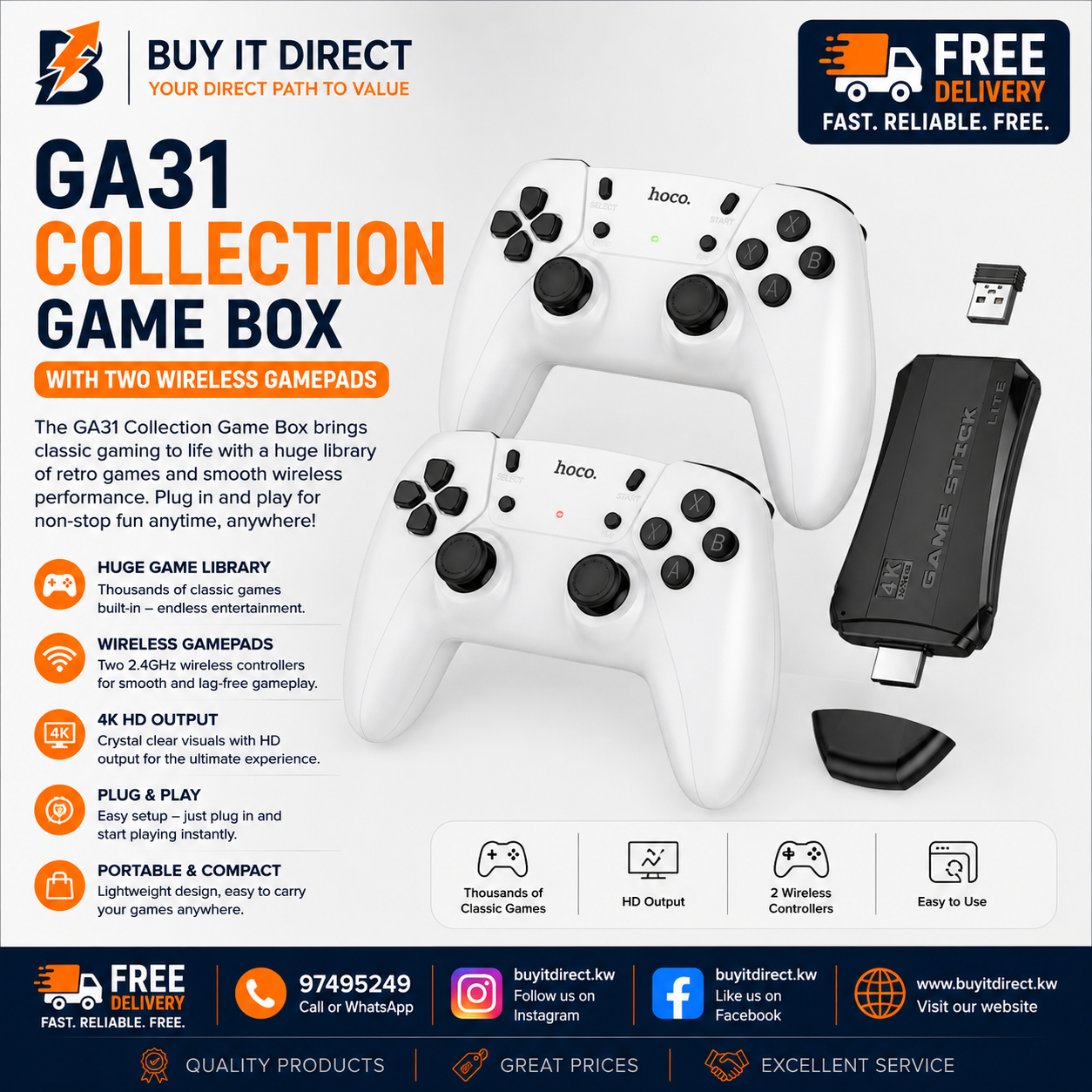 جهاز ألعاب GA31 Collection مع وحدة تحكم ويدين ألعاب لاسلكيتين