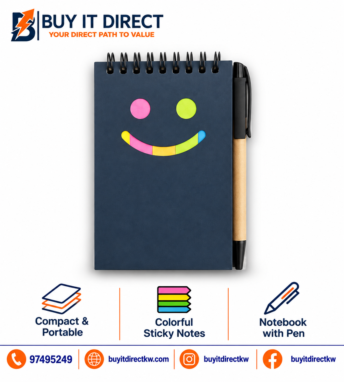 Note Pad Top Spiral with Sticky Page Markers and Pen