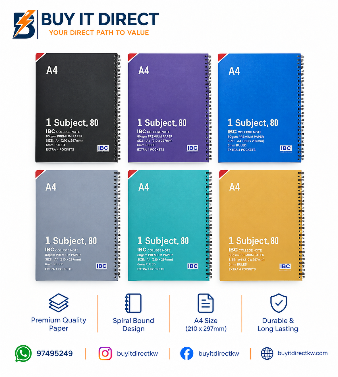 A4 1 Subject Notebook 80 Sheets 4 Pockets