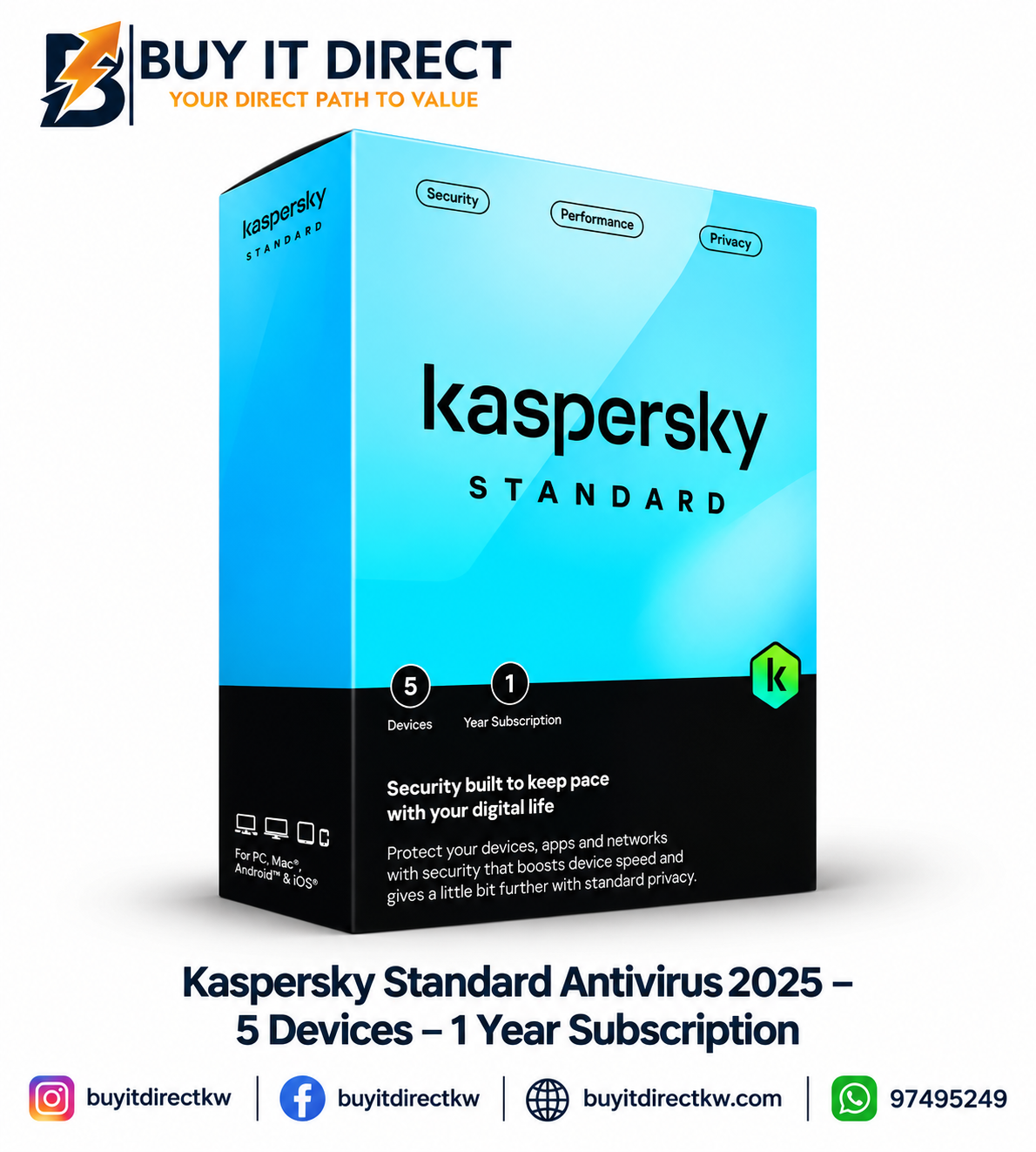 Kaspersky Standard Antivirus 2025 – 5 Devices – 1 Year Subscription
