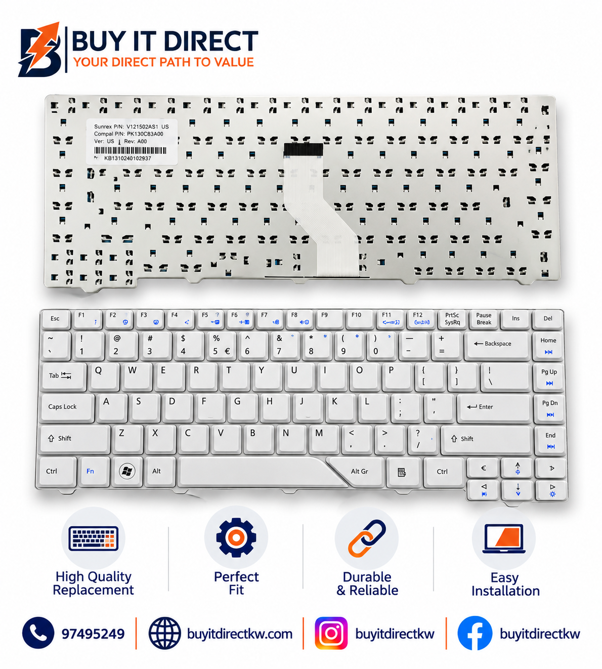 ACER Aspire Laptop Keyboard Compatible with 4710 4730 5530 5930 4210 Series White