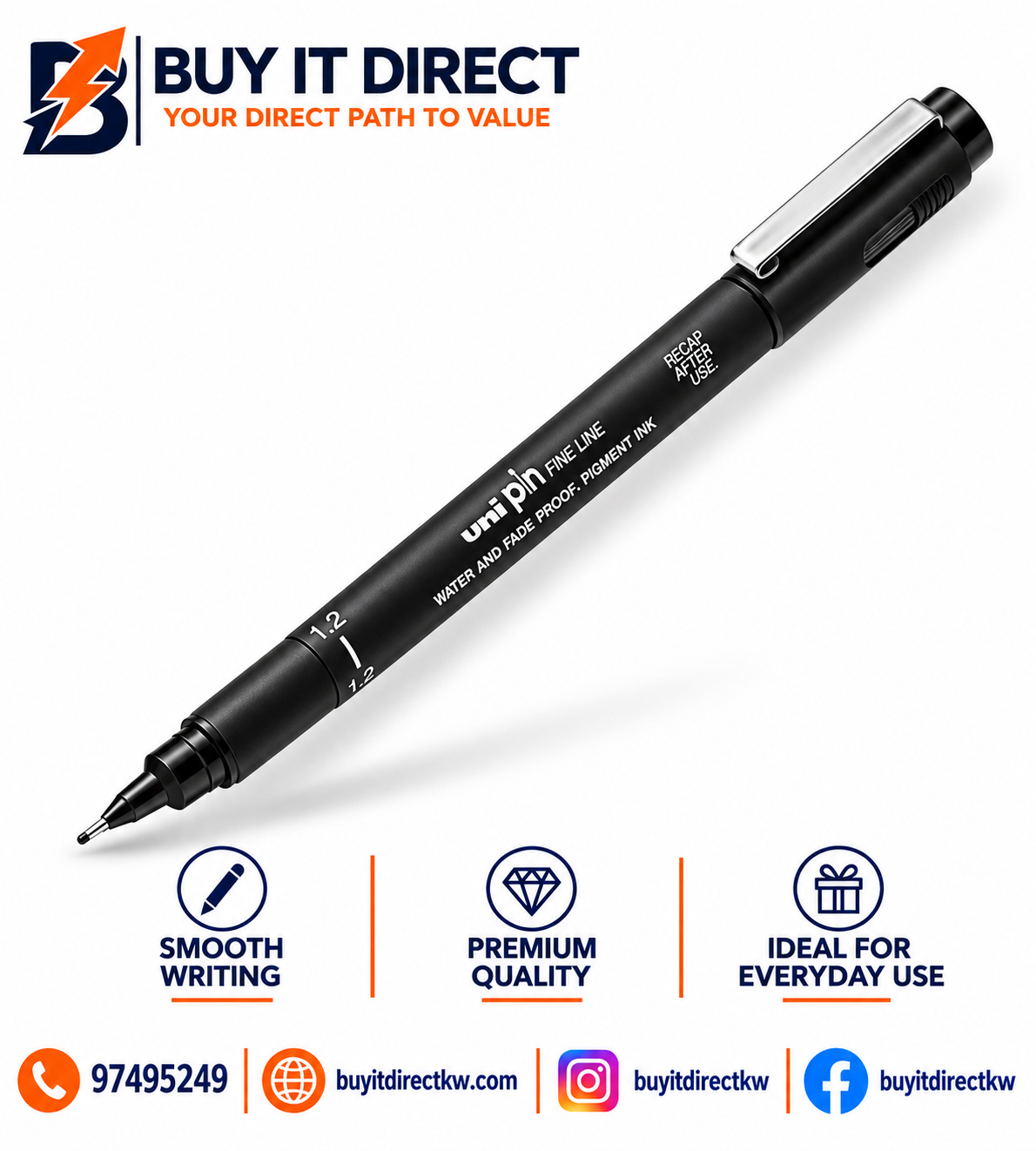 UNI PIN Fine Line 1.2 Black Drawing Pen