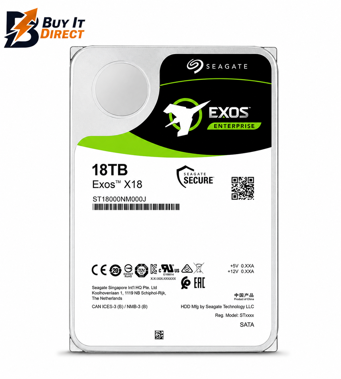 قرص صلب Seagate EXOS X18 Enterprise SATA 3.5 بوصة بسعة 18 تيرابايت، بسرعة 7200 دورة في الدقيقة