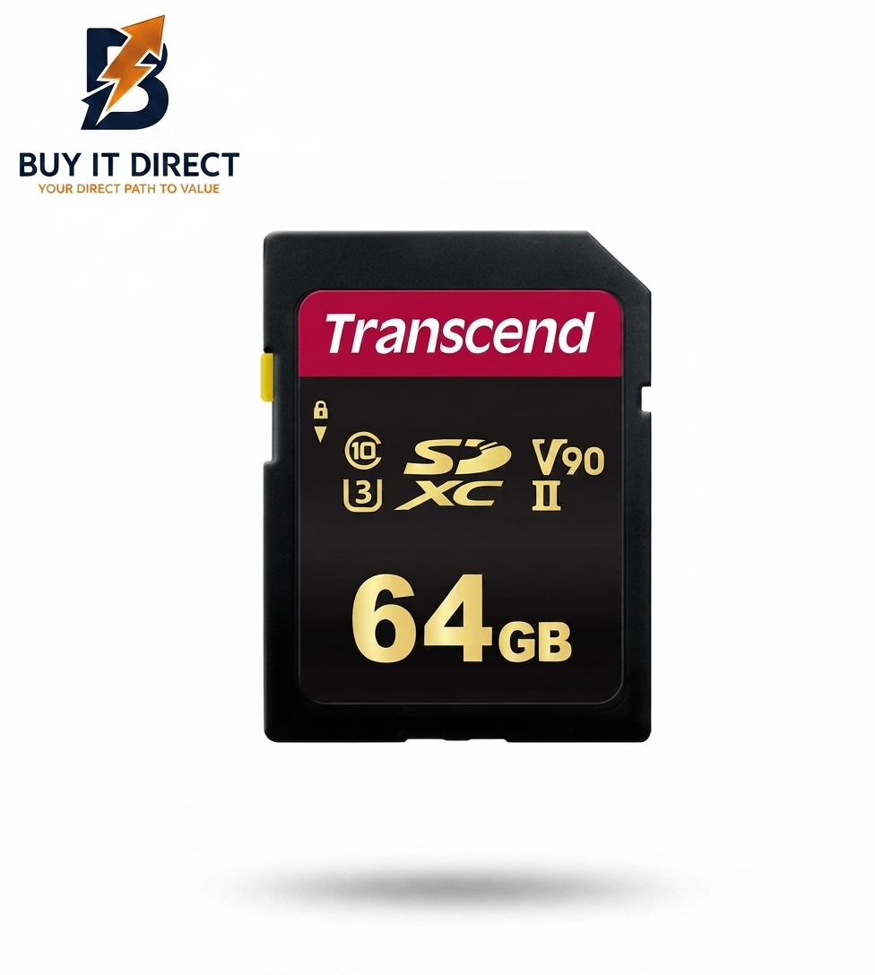 بطاقة ذاكرة فلاش Transcend SDHC بسعة 64 جيجابايت، من الفئات UHS II وU3 وV90