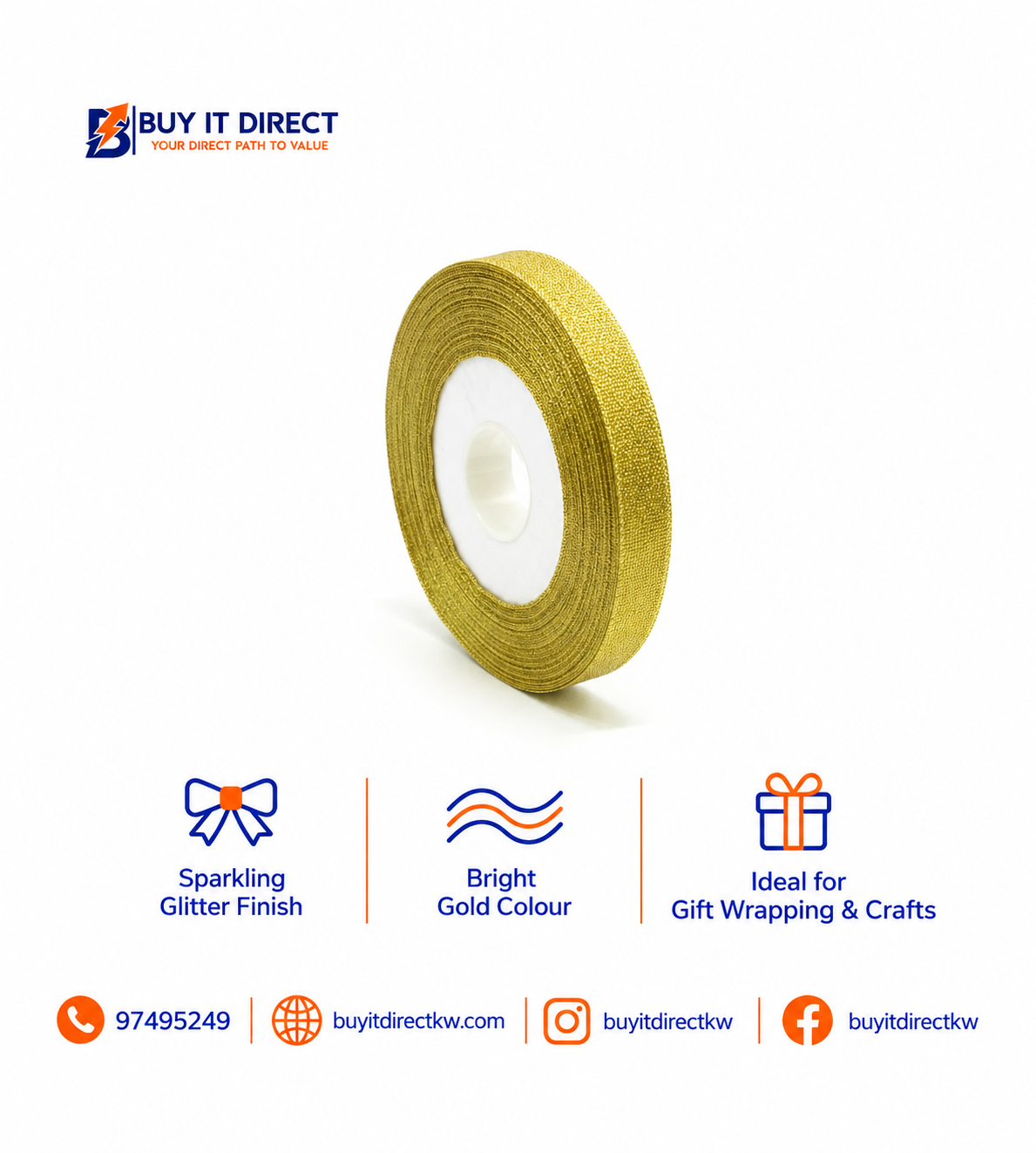 Ribbon 1.2cm – Glitter Gold