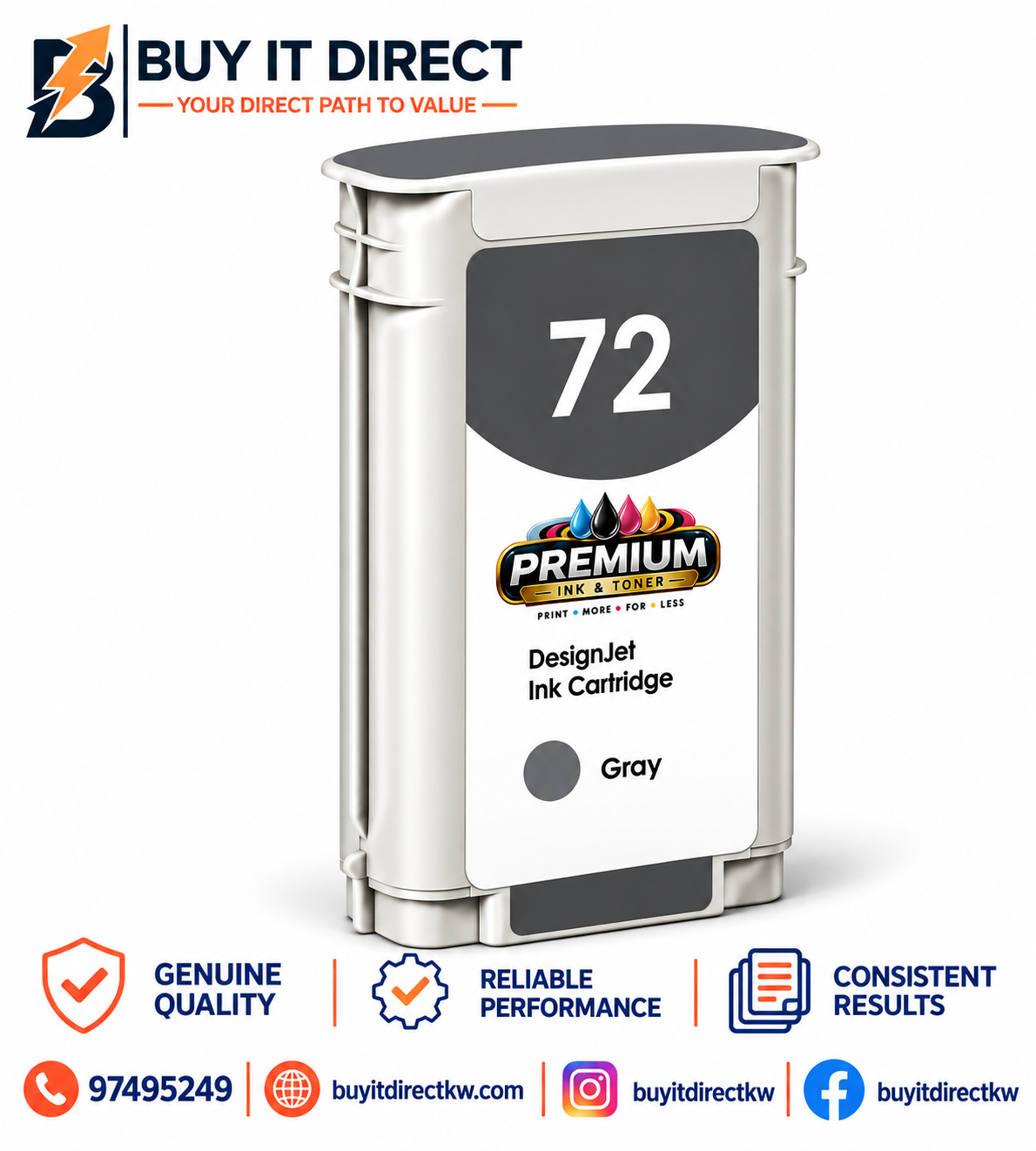 Premium Ink for HP 72 Gray