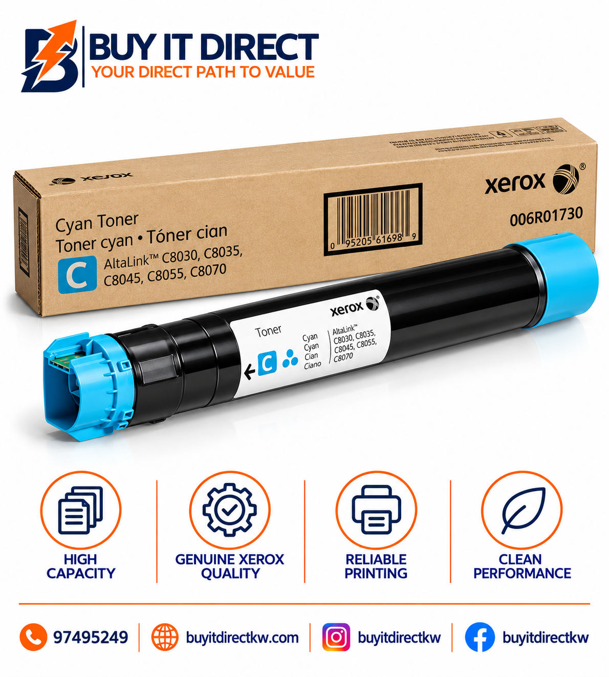 خرطوشة تونر سماوي Xerox AltaLink C8030 وC8035 وC8045 وC8055 وC8070 رقم 006R01698