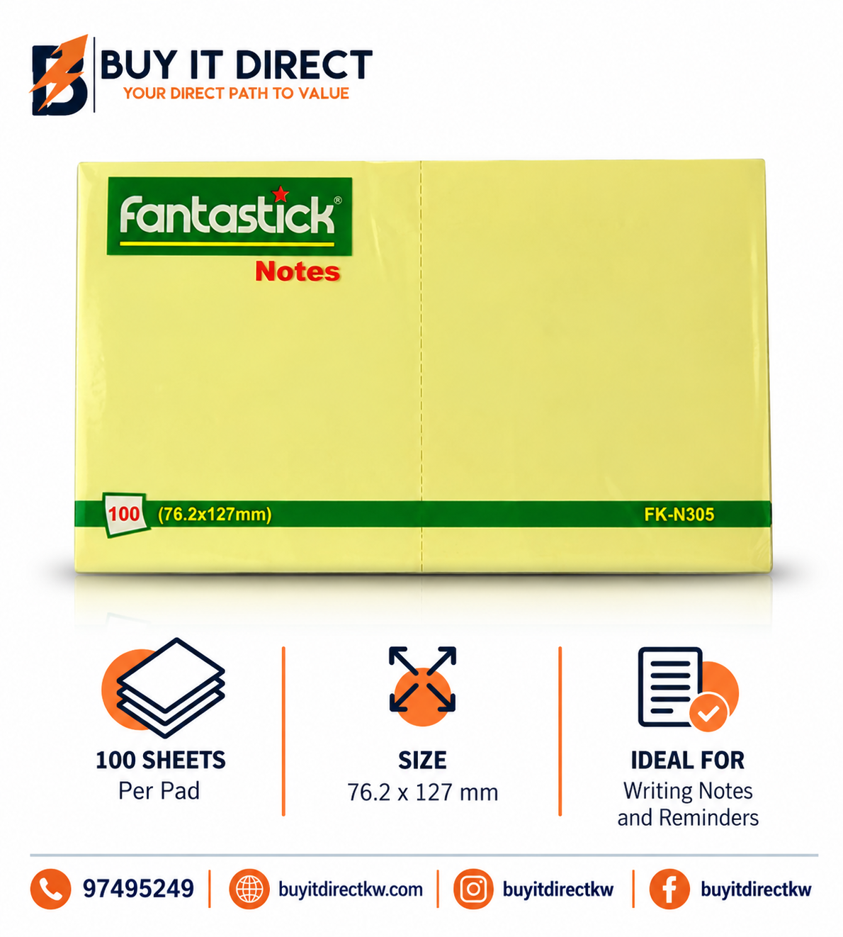 Fantastick 100 Notes 76.2 x 127 mm Yellow